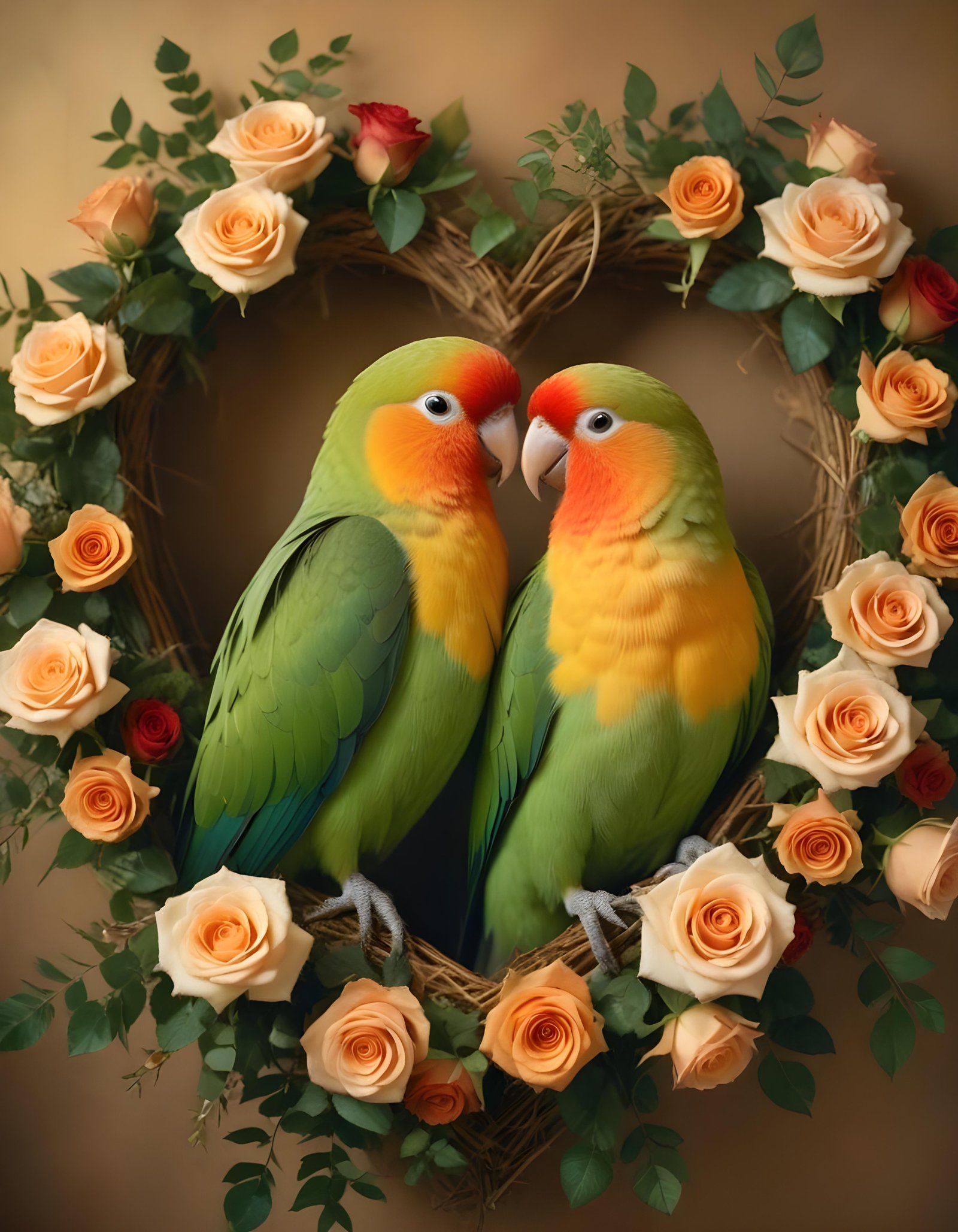 Romantic Love Birds Illustration with Floral Heart Frame and Valentine Theme