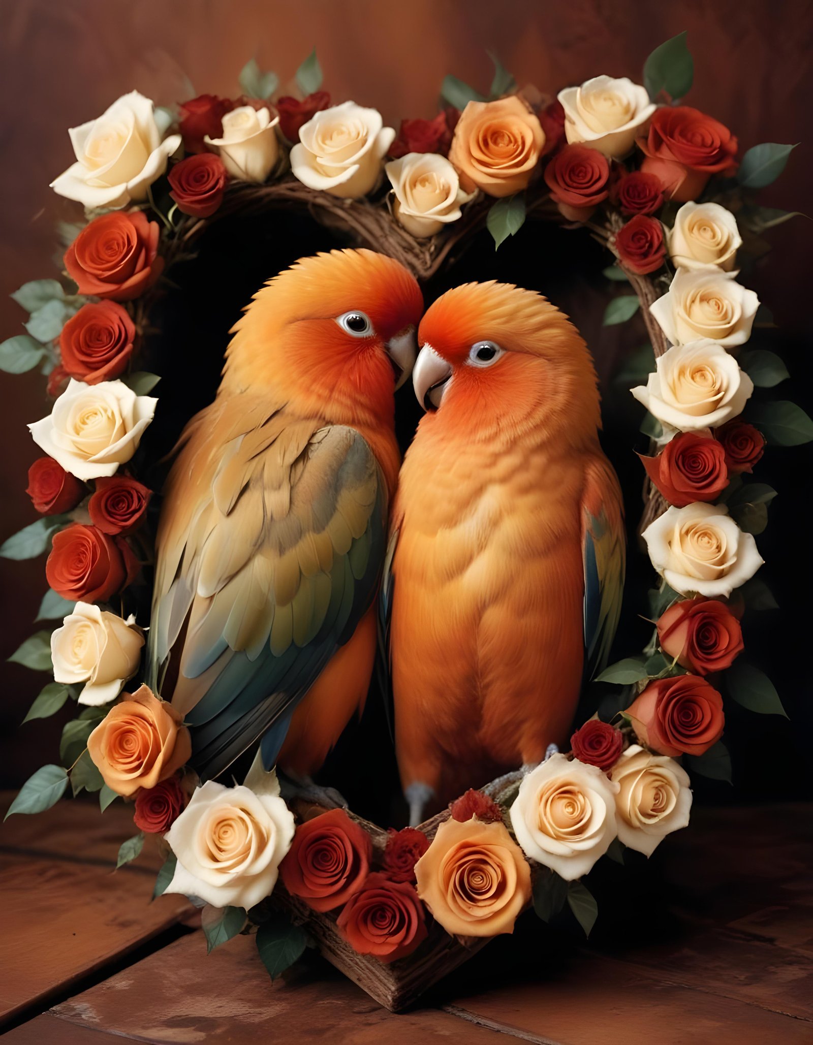 Romantic Love Birds Illustration with Floral Heart Frame and Valentine Theme