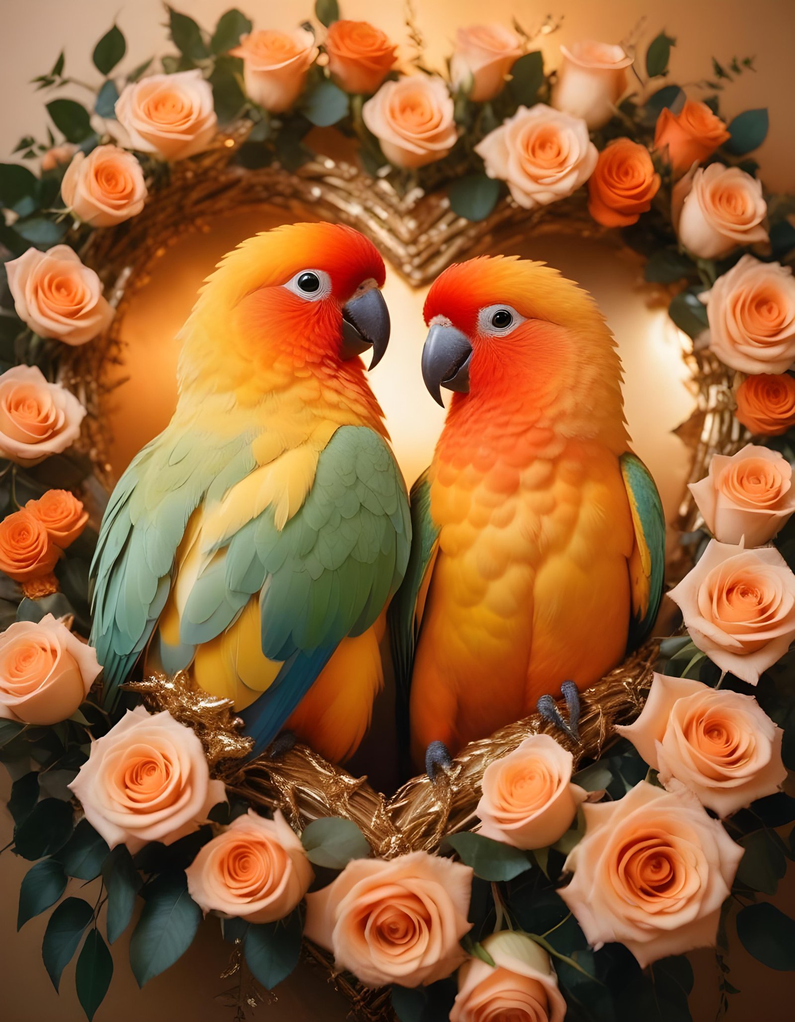 Romantic Love Birds Illustration with Floral Heart Frame and Valentine Theme