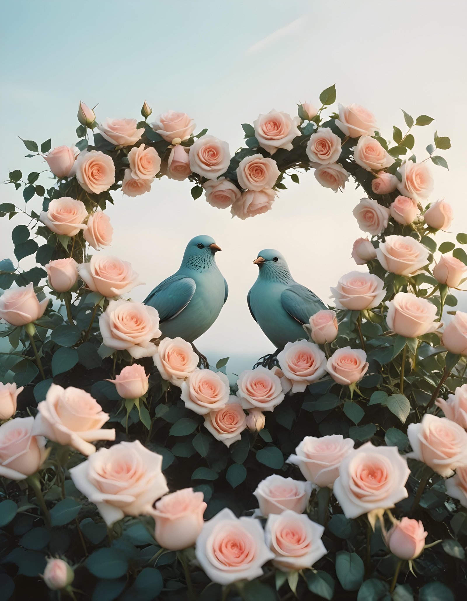 Romantic Love Birds Illustration with Floral Heart Frame and Valentine Theme