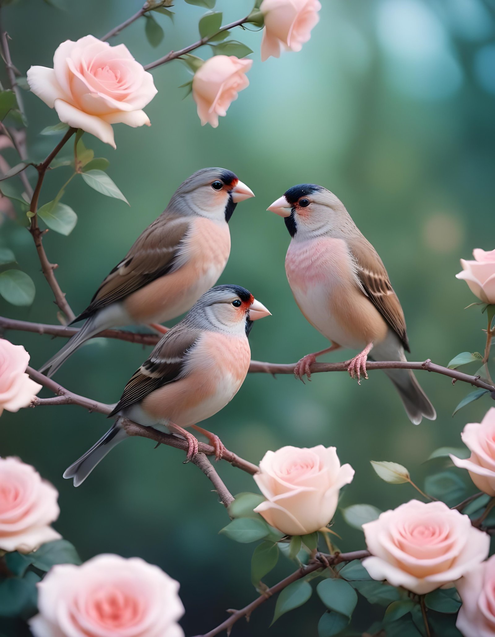 Romantic Love Birds Illustration with Floral Heart Frame and Valentine Theme