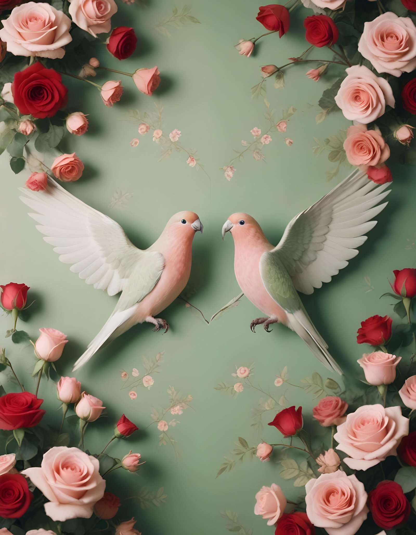 Romantic Love Birds Illustration with Floral Heart Frame and Valentine Theme