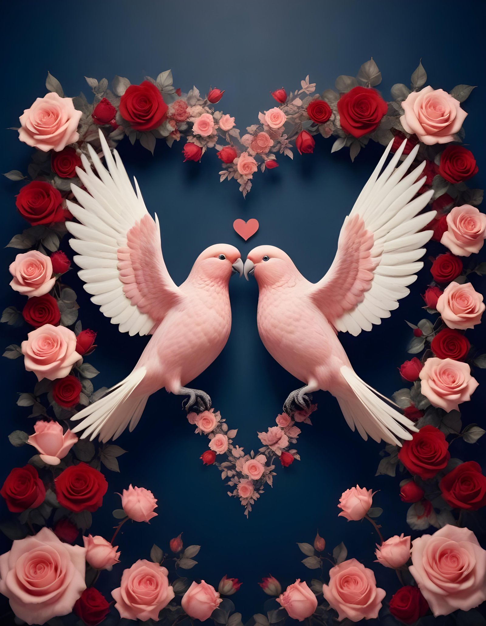 Romantic Love Birds Illustration with Floral Heart Frame and Valentine Theme