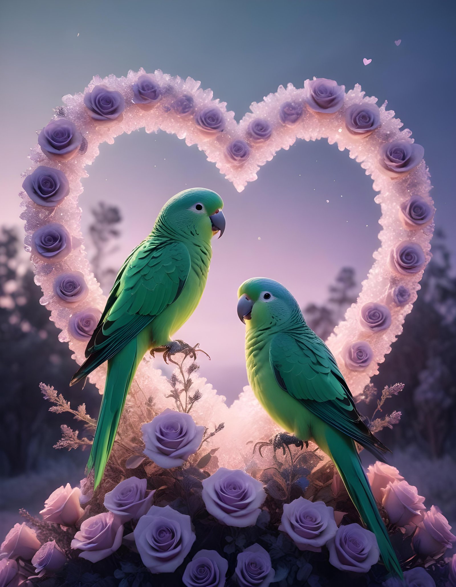 Romantic Love Birds Illustration with Floral Heart Frame and Valentine Theme