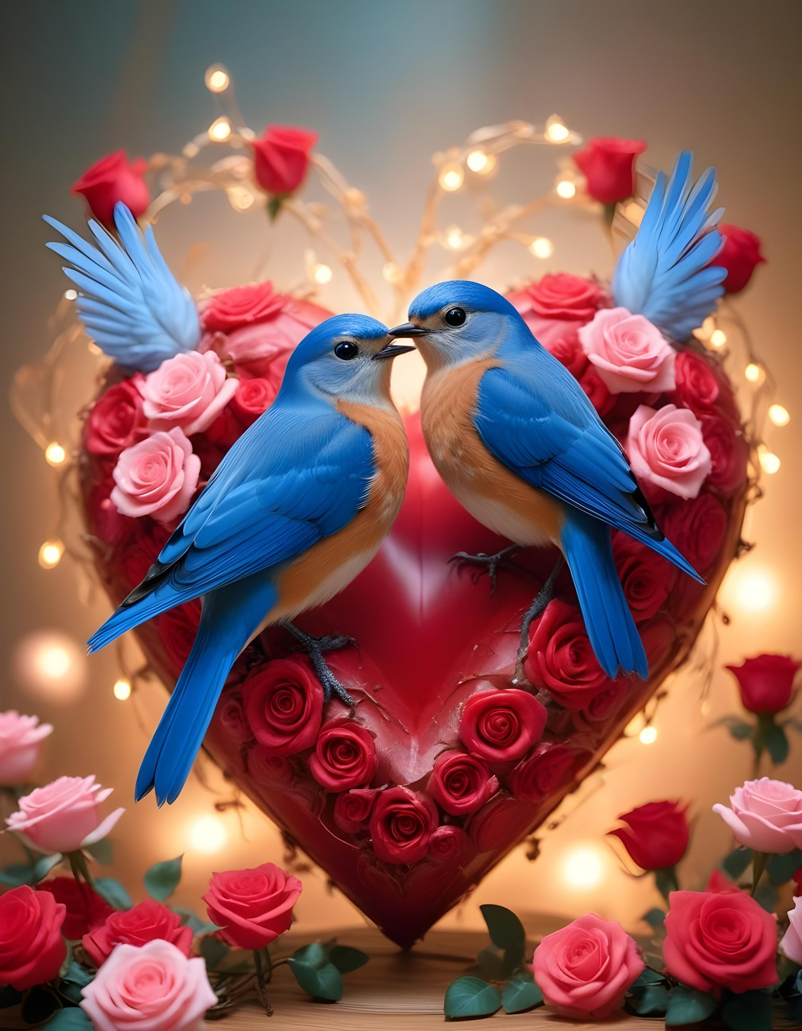 Romantic Love Birds Illustration with Floral Heart Frame and Valentine Theme