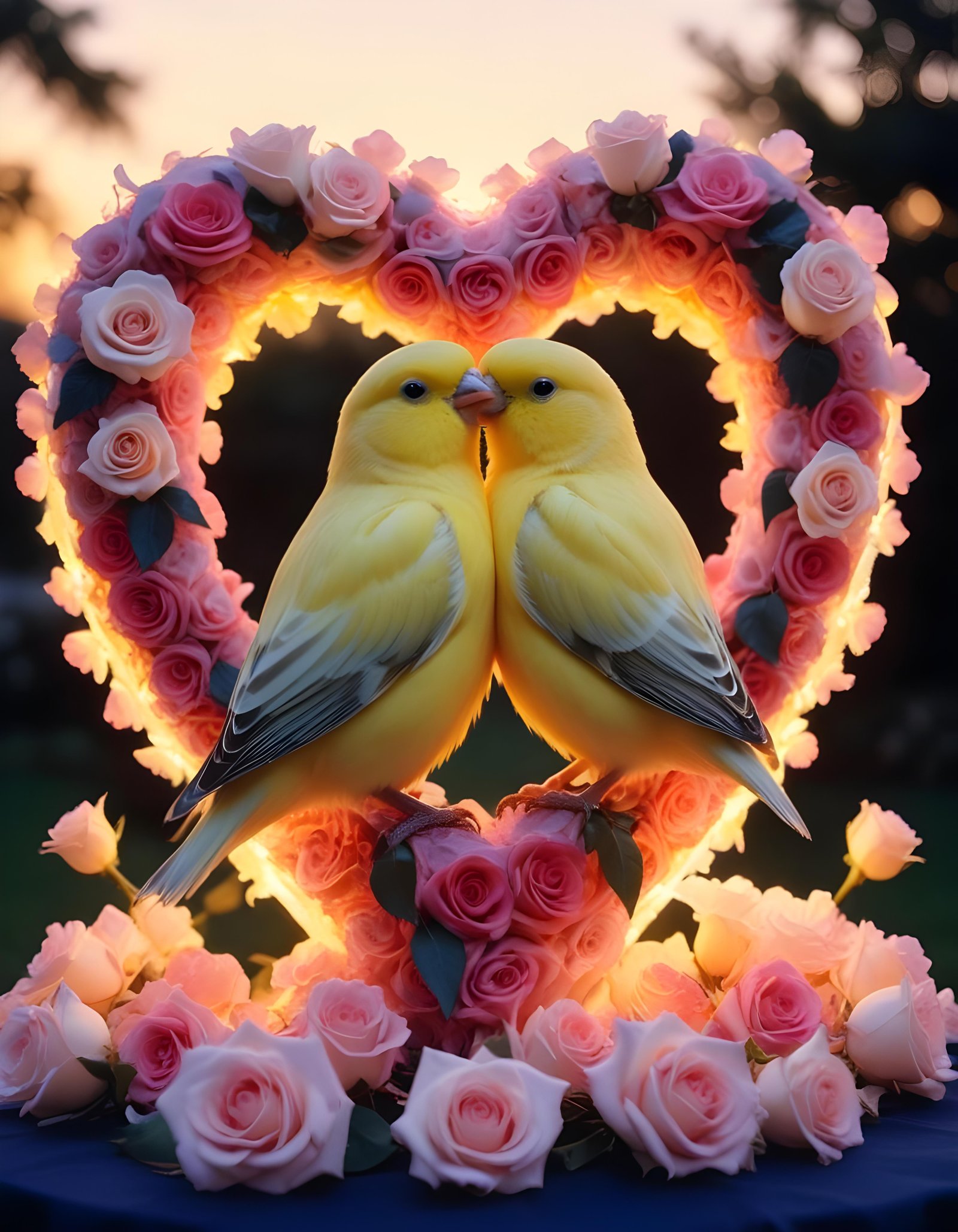 Romantic Love Birds Illustration with Floral Heart Frame and Valentine Theme