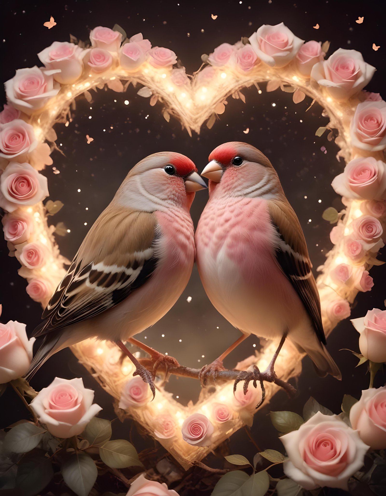 Romantic Love Birds Illustration with Floral Heart Frame and Valentine Theme