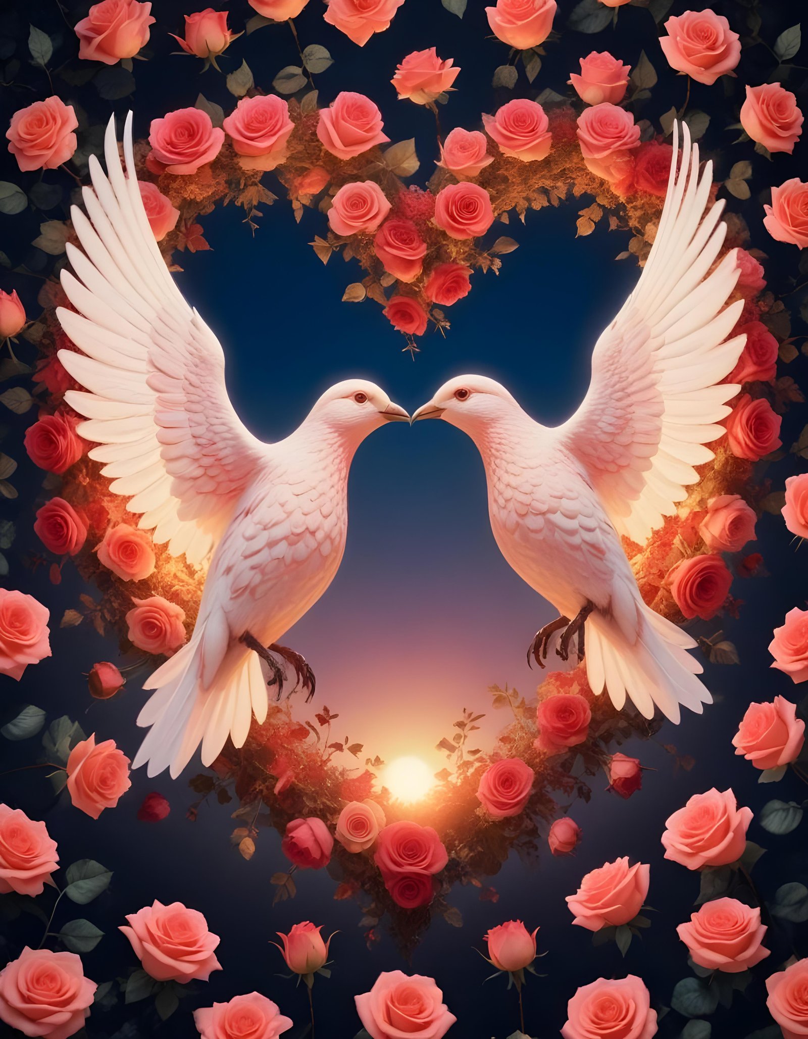 Romantic Love Birds Illustration with Floral Heart Frame and Valentine Theme