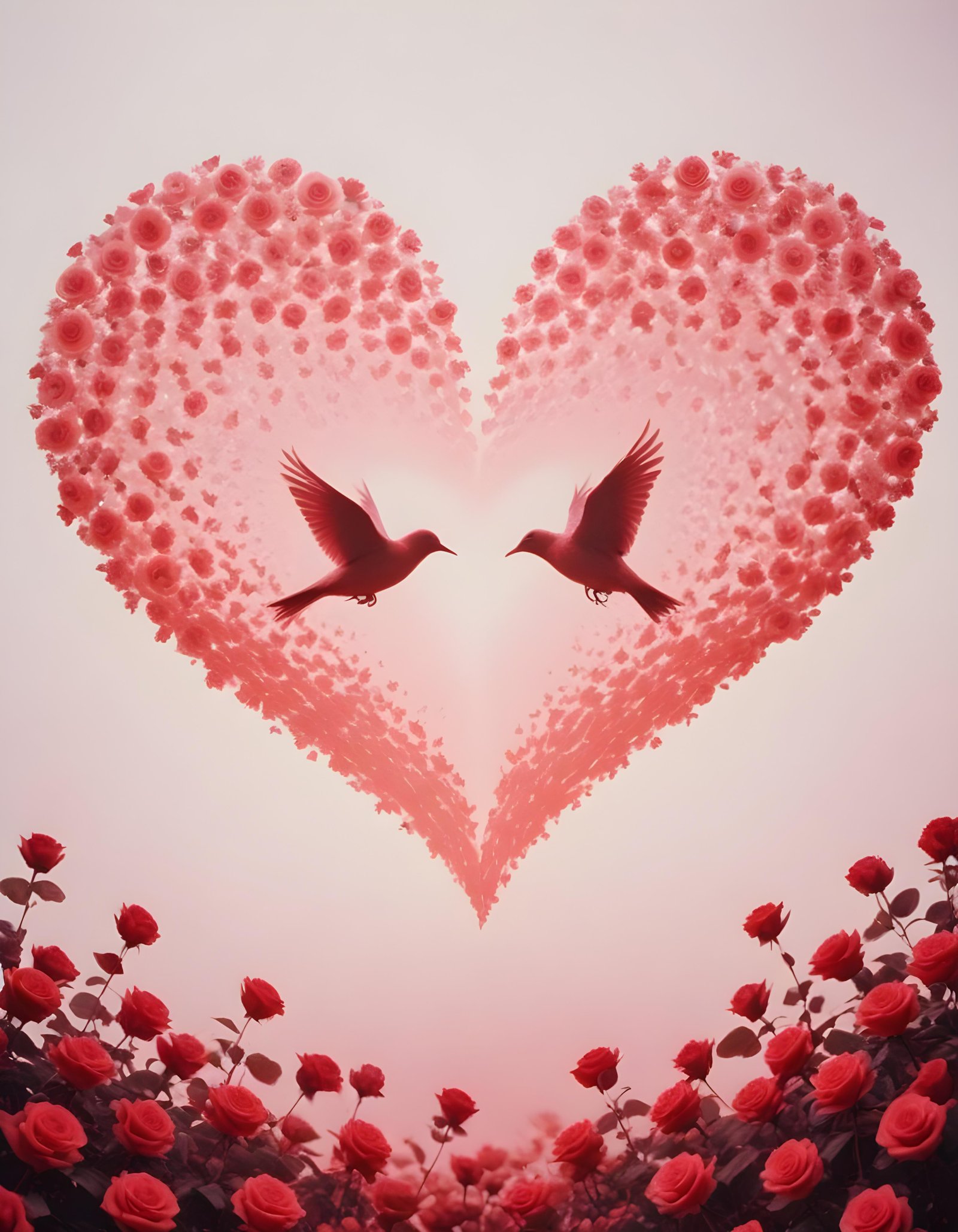 Romantic Love Birds Illustration with Floral Heart Frame and Valentine Theme
