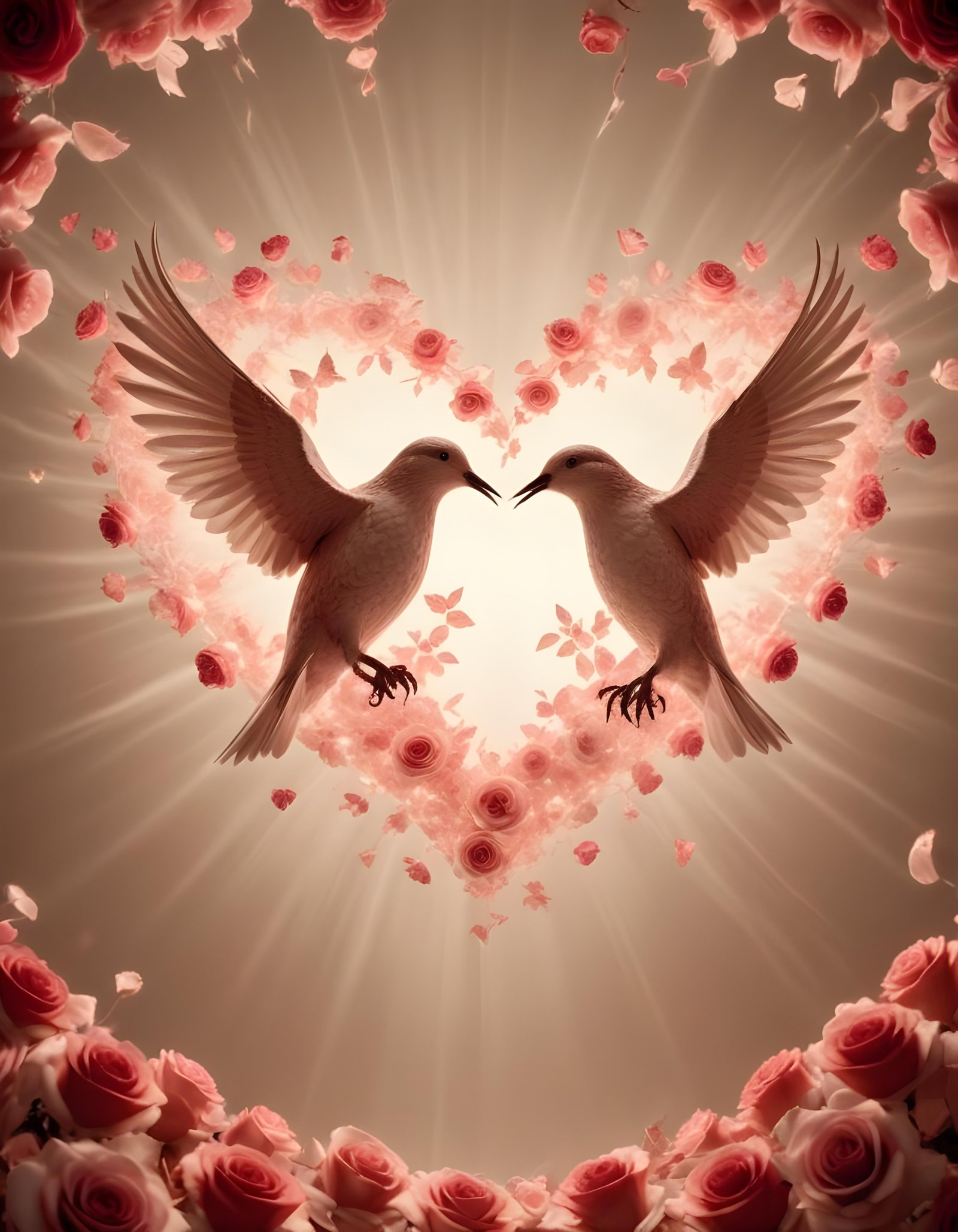 Romantic Love Birds Illustration with Floral Heart Frame and Valentine Theme