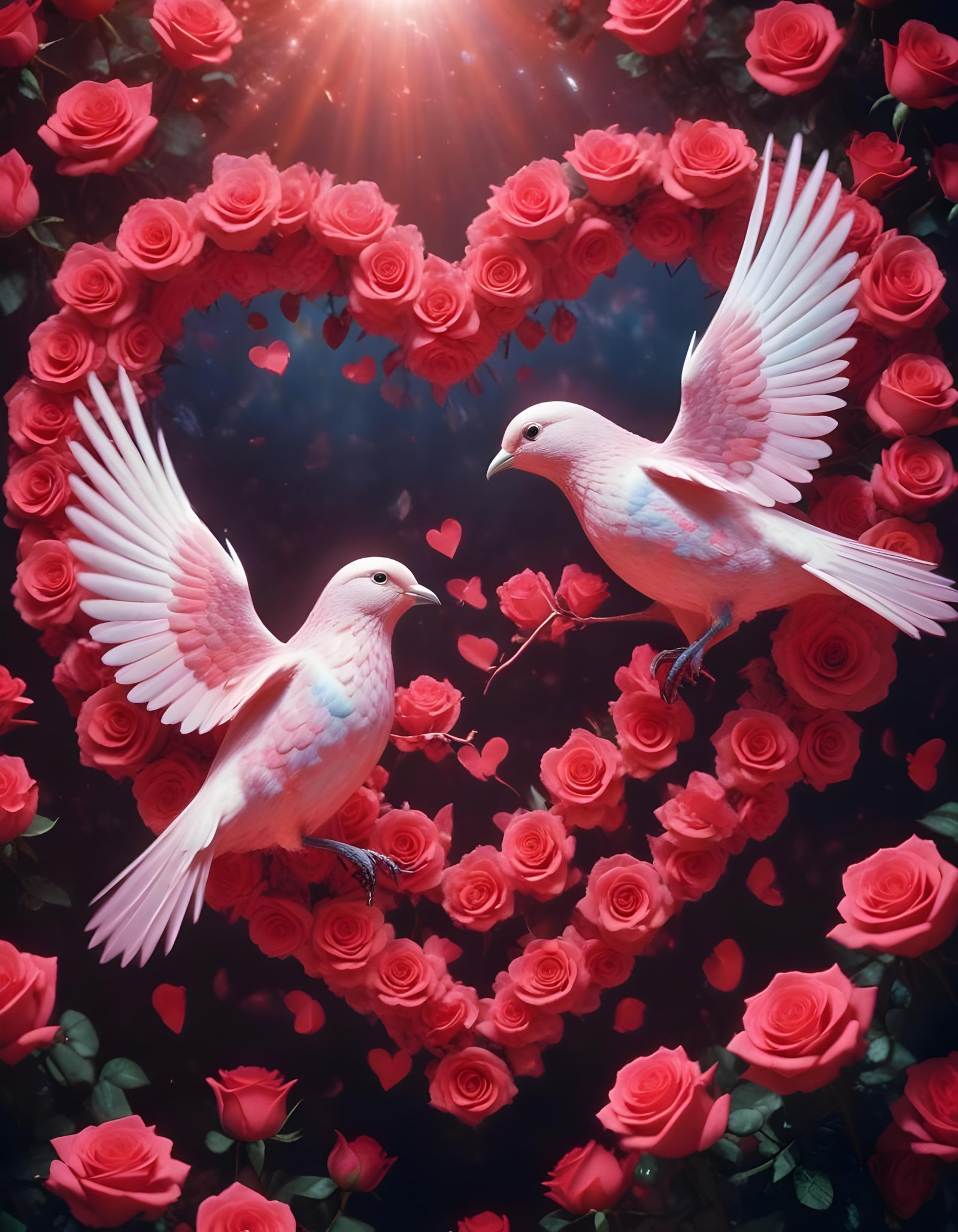 Romantic Love Birds Illustration with Floral Heart Frame and Valentine Theme