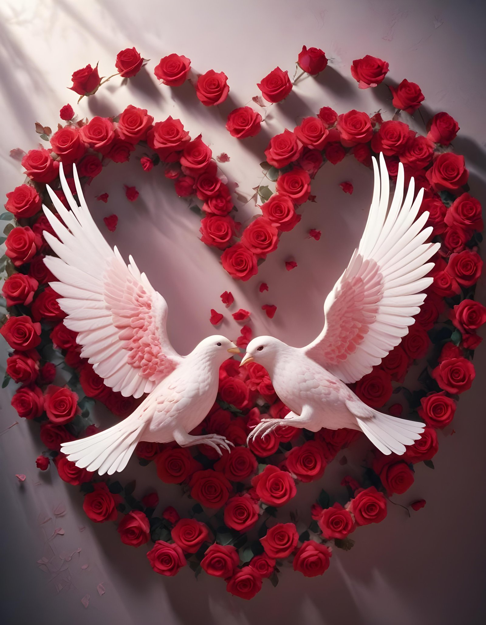 Romantic Love Birds Illustration with Floral Heart Frame and Valentine Theme
