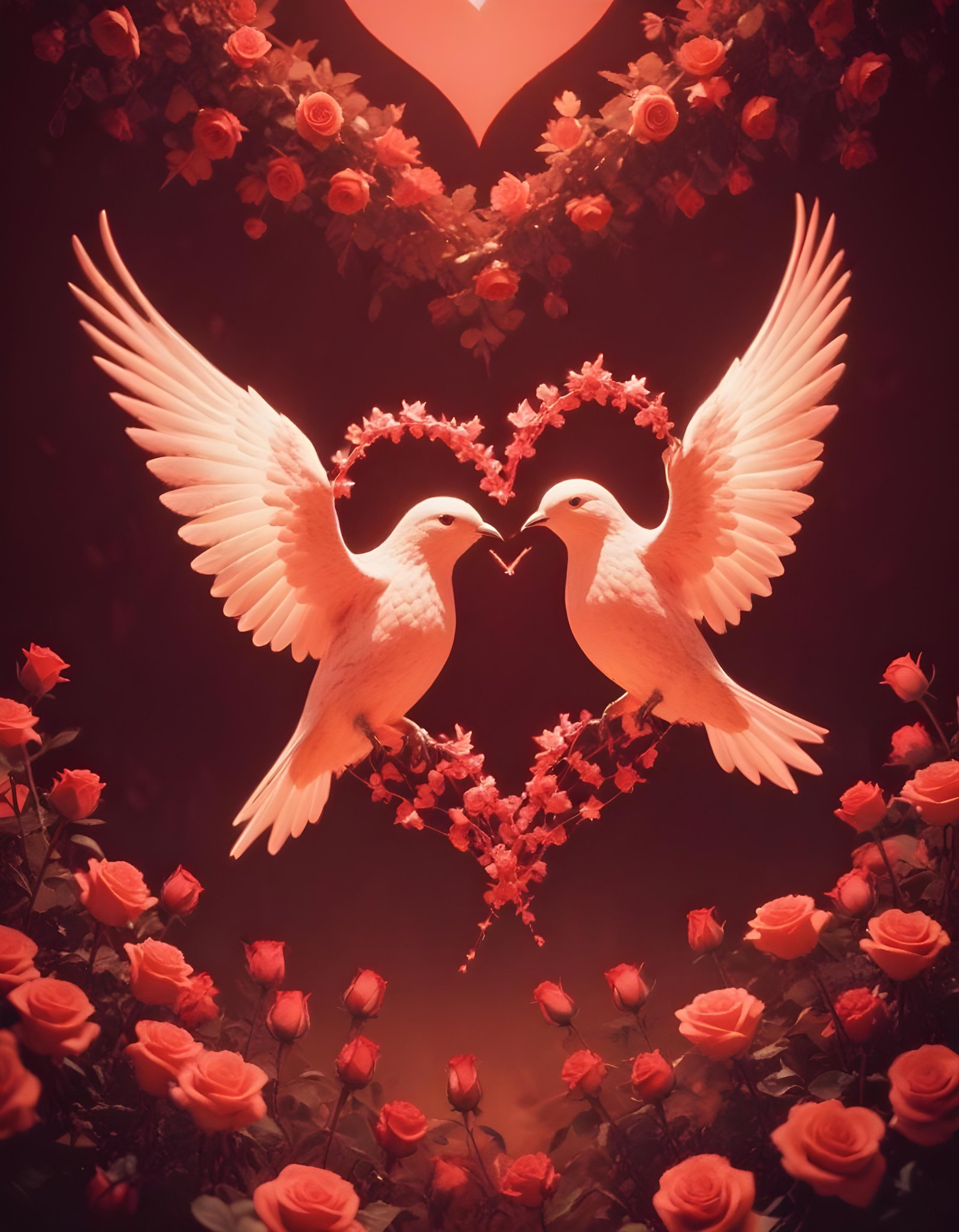 Romantic Love Birds Illustration with Floral Heart Frame and Valentine Theme