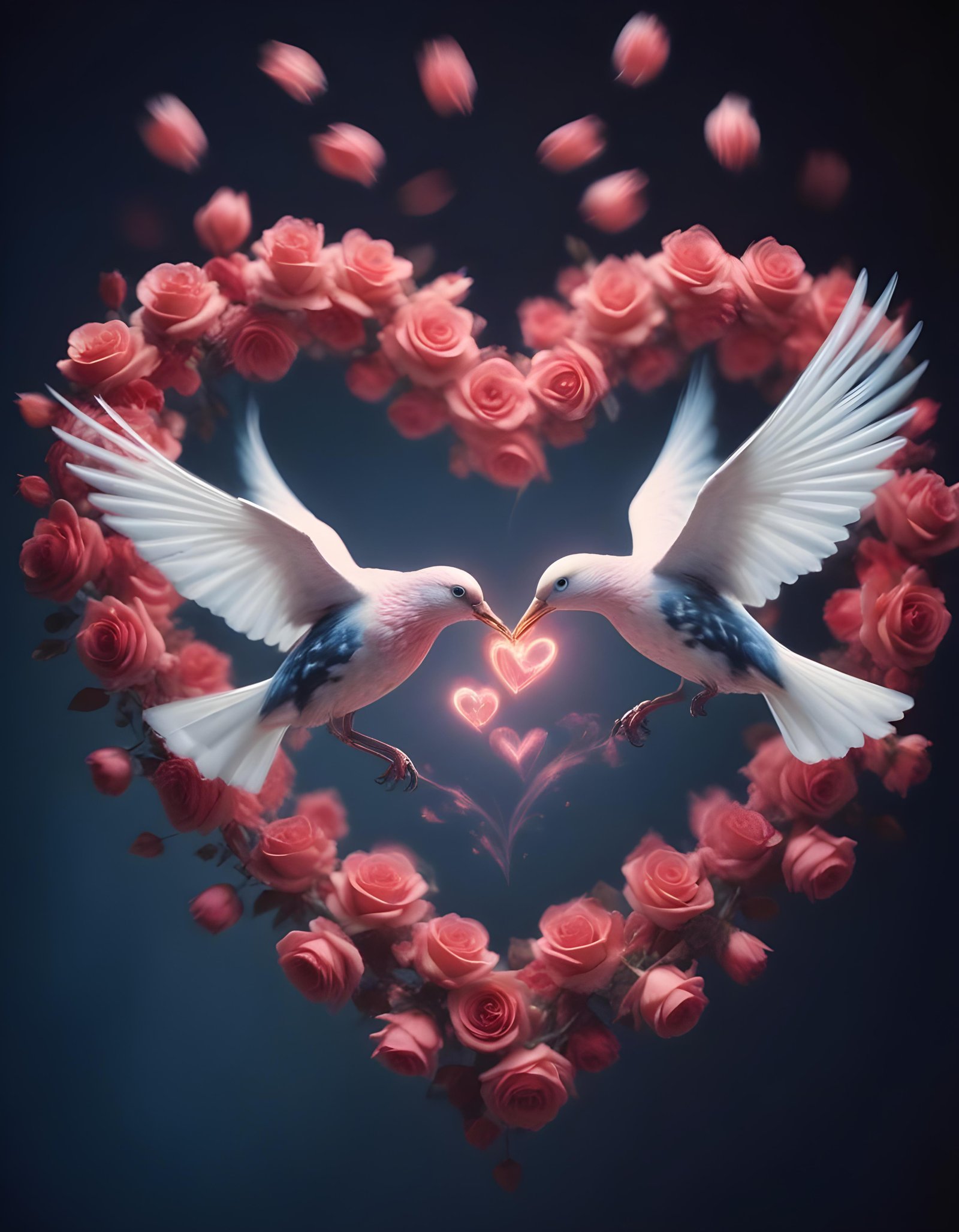 Romantic Love Birds Illustration with Floral Heart Frame and Valentine Theme
