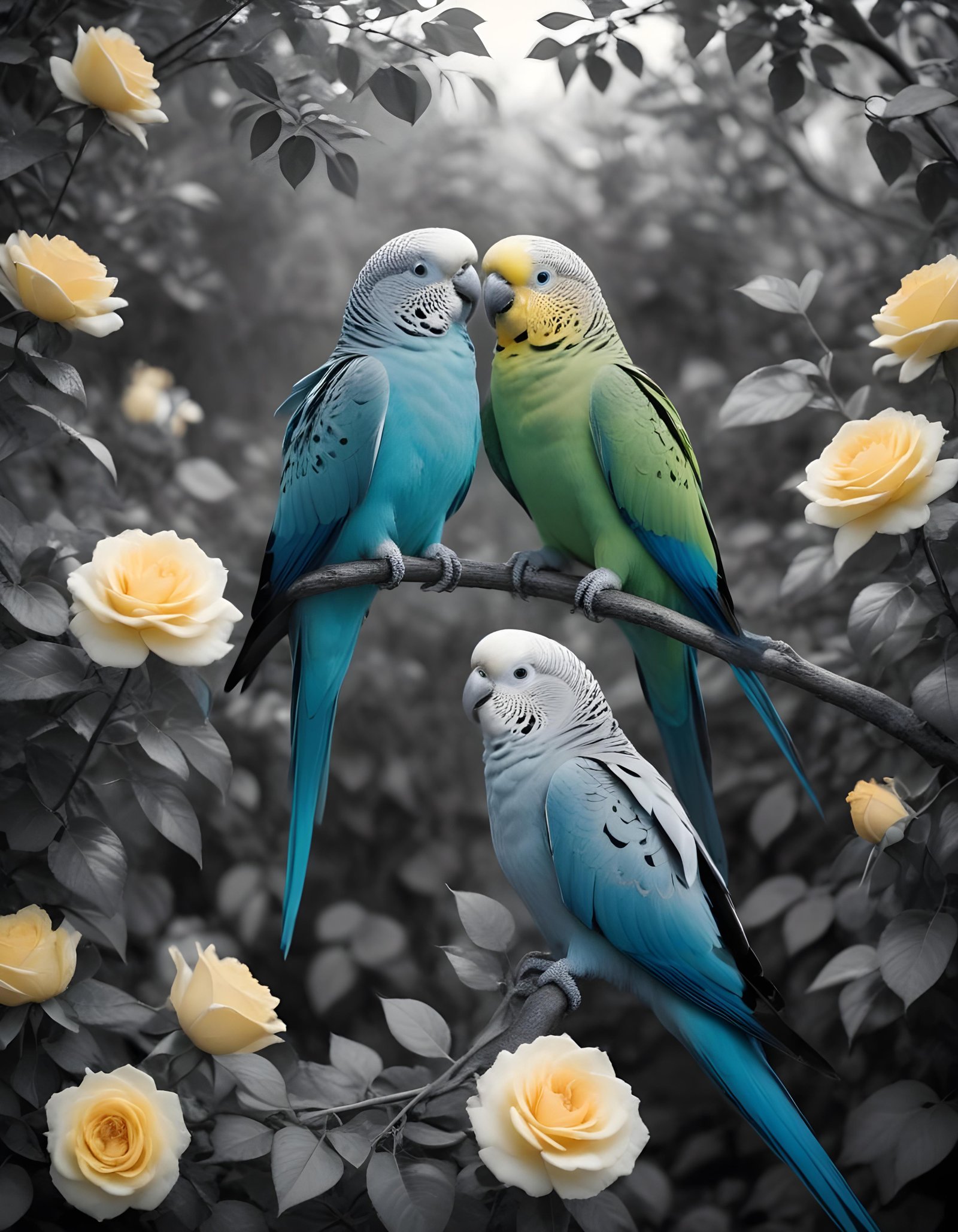 Romantic Love Birds Illustration with Floral Heart Frame and Valentine Theme