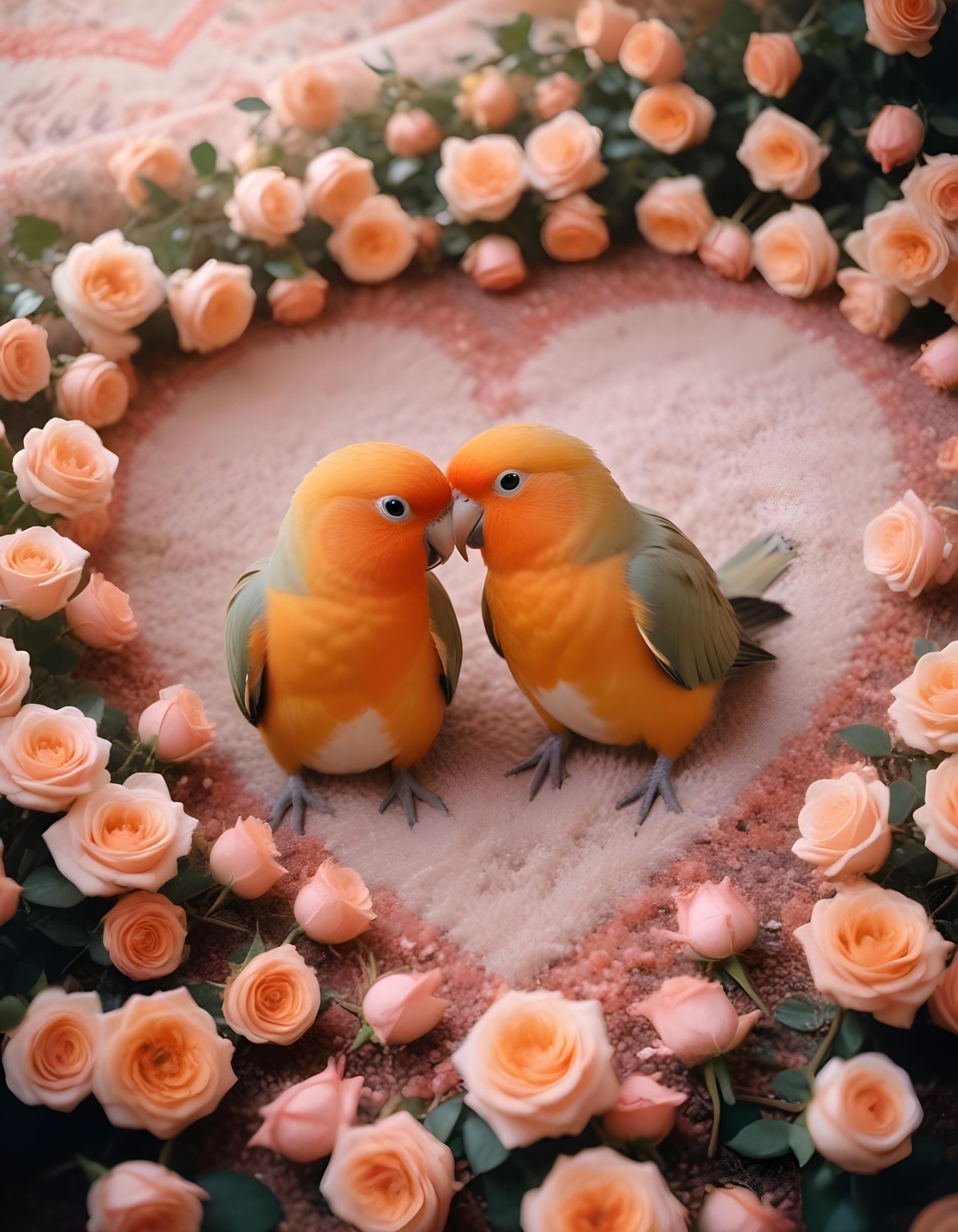 Romantic Love Birds Illustration with Floral Heart Frame and Valentine Theme