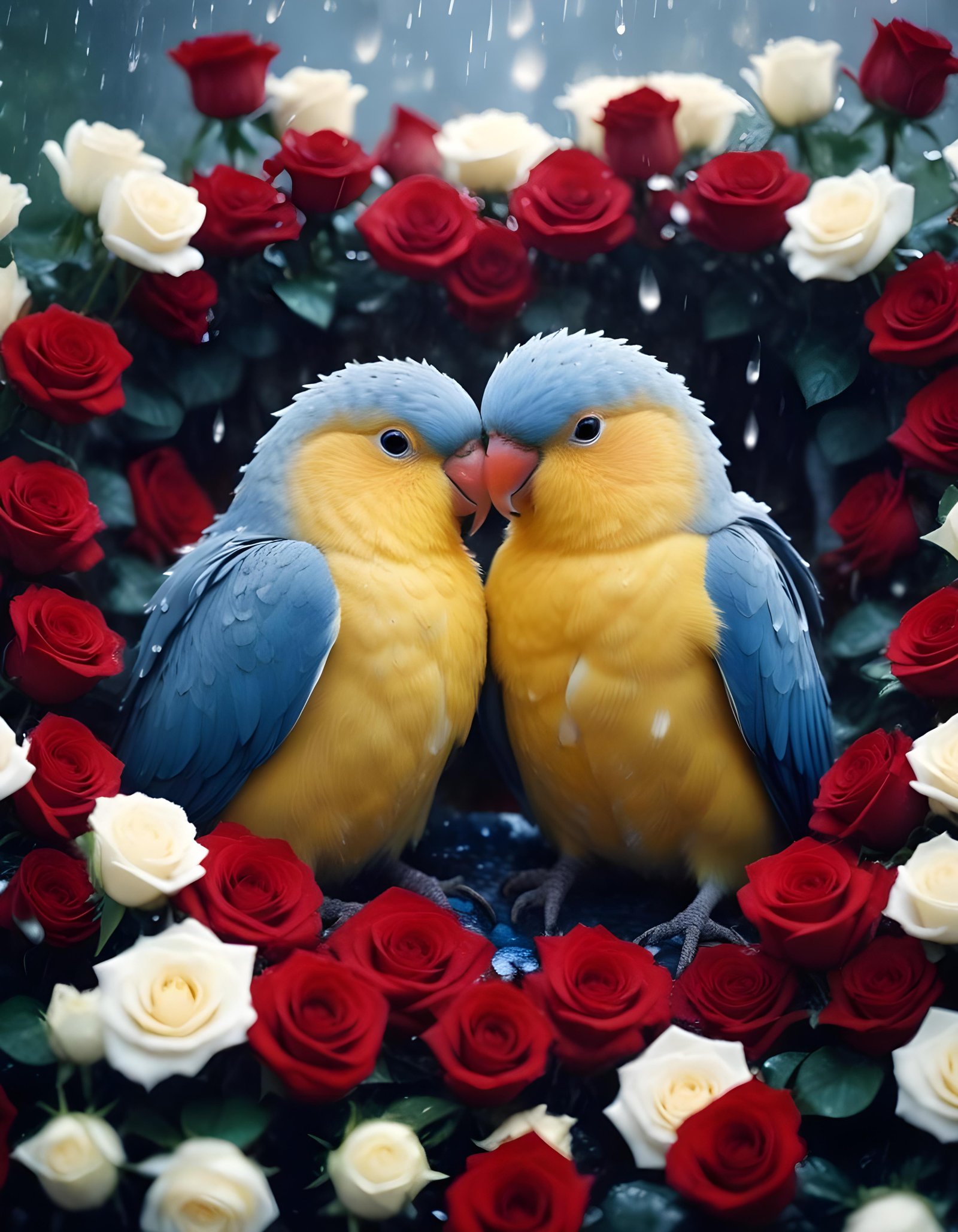 Romantic Love Birds Illustration with Floral Heart Frame and Valentine Theme