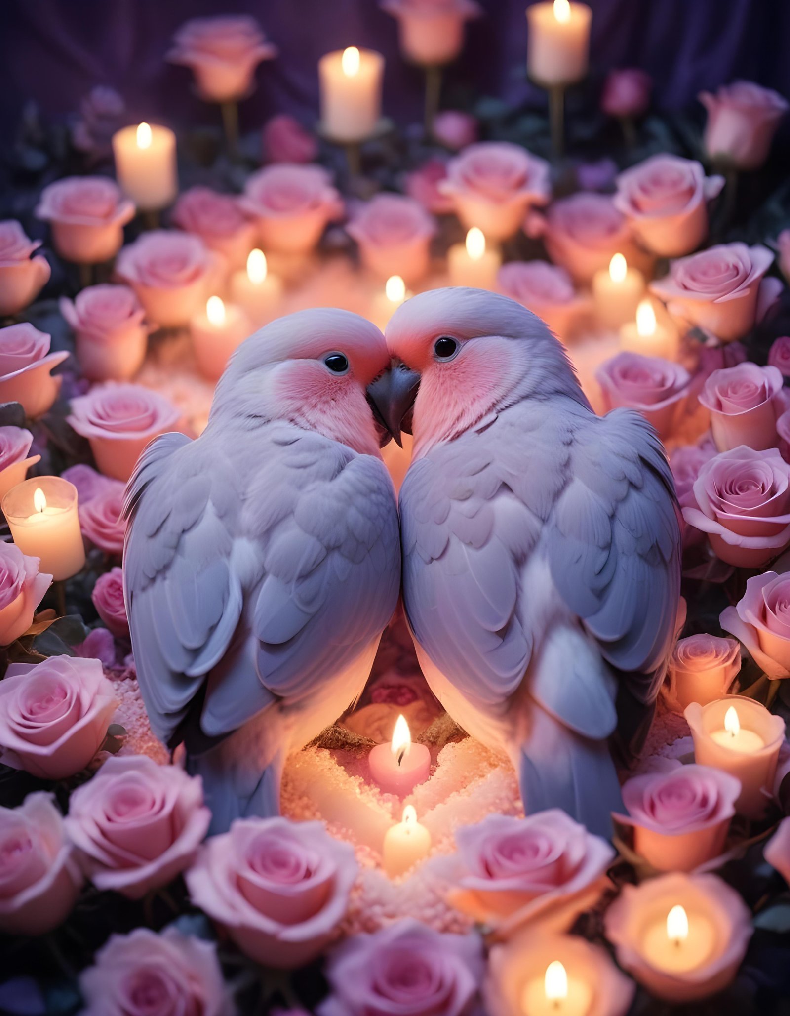 Romantic Love Birds Illustration with Floral Heart Frame and Valentine Theme