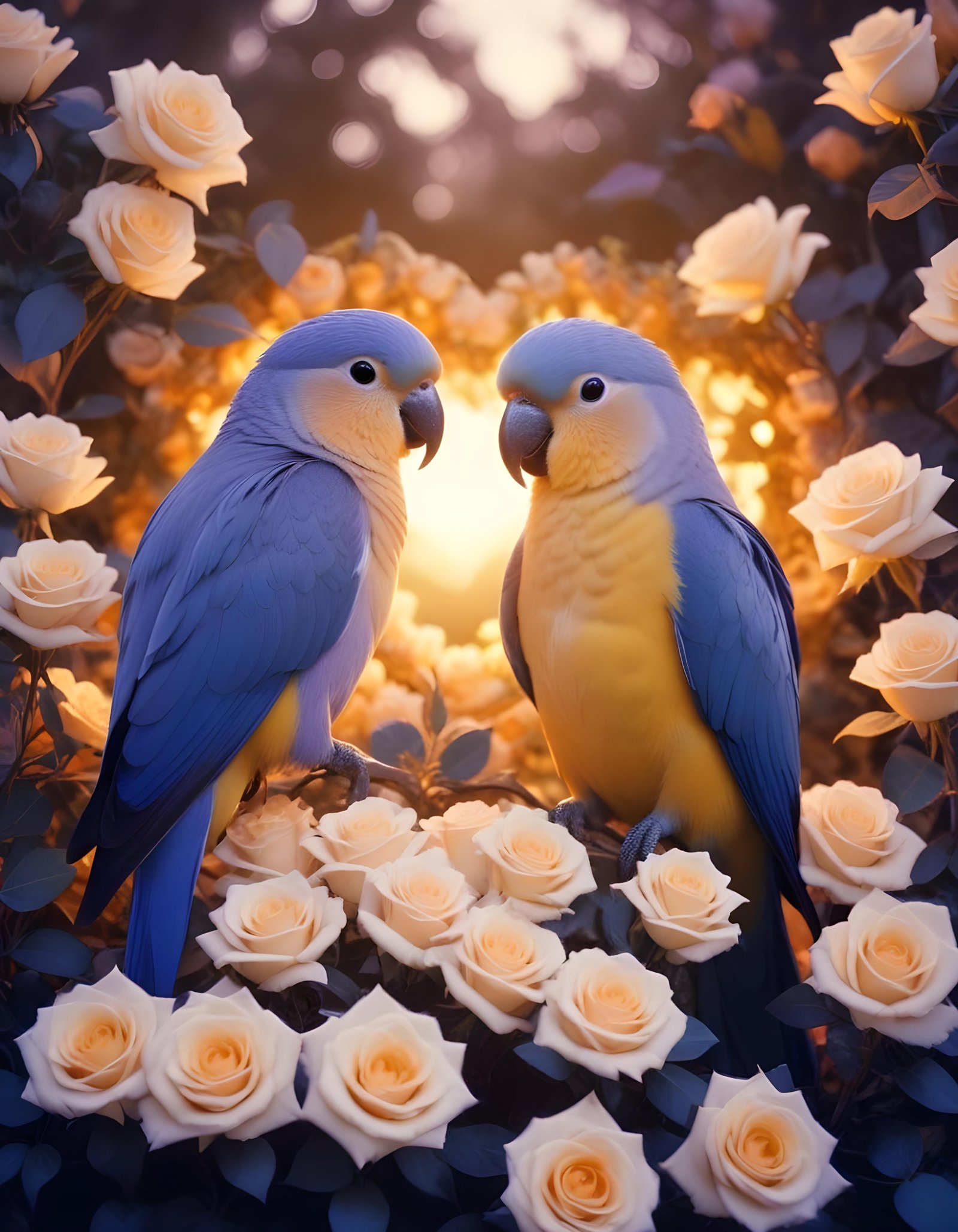Romantic Love Birds Illustration with Floral Heart Frame and Valentine Theme