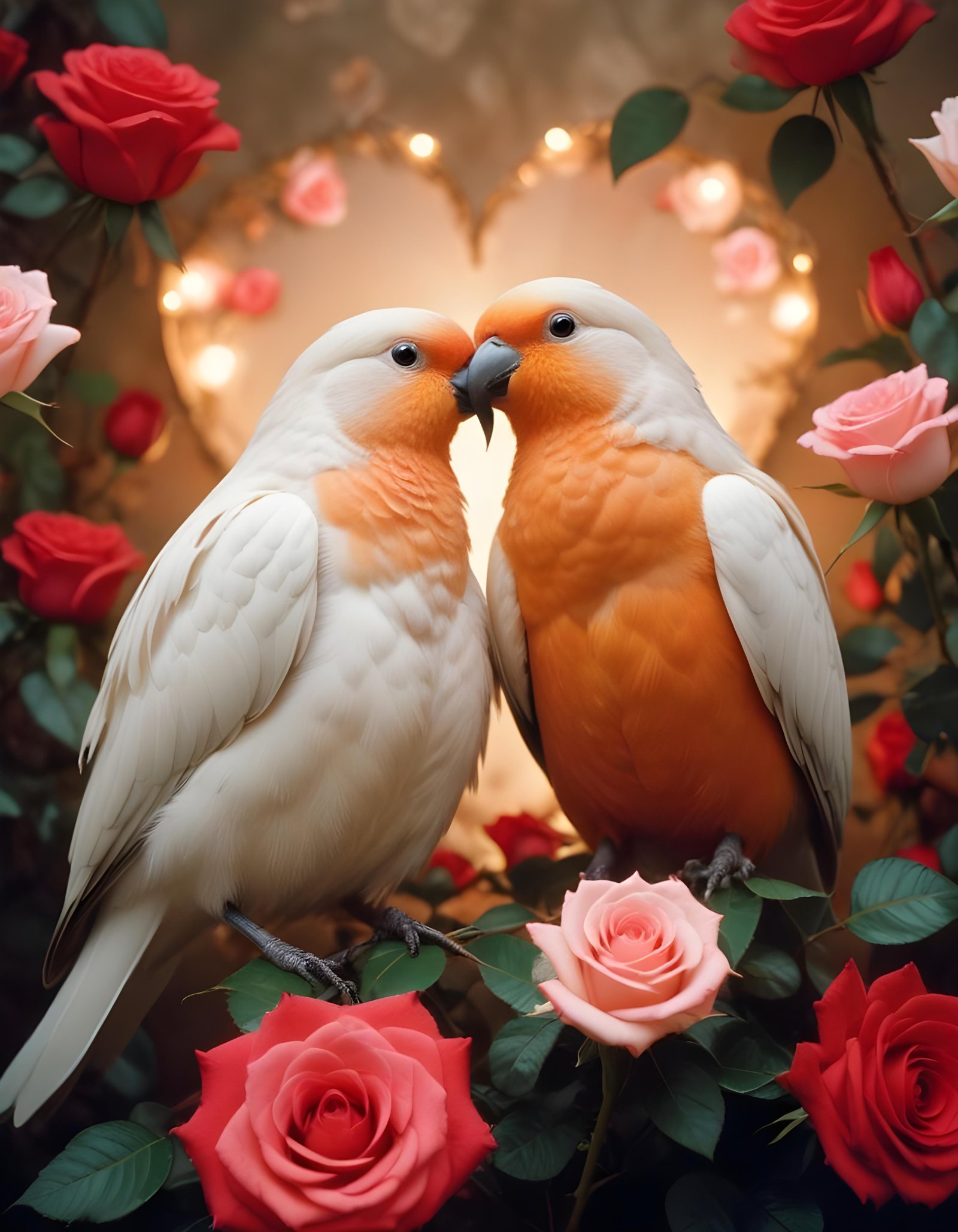 Romantic Love Birds Illustration with Floral Heart Frame and Valentine Theme