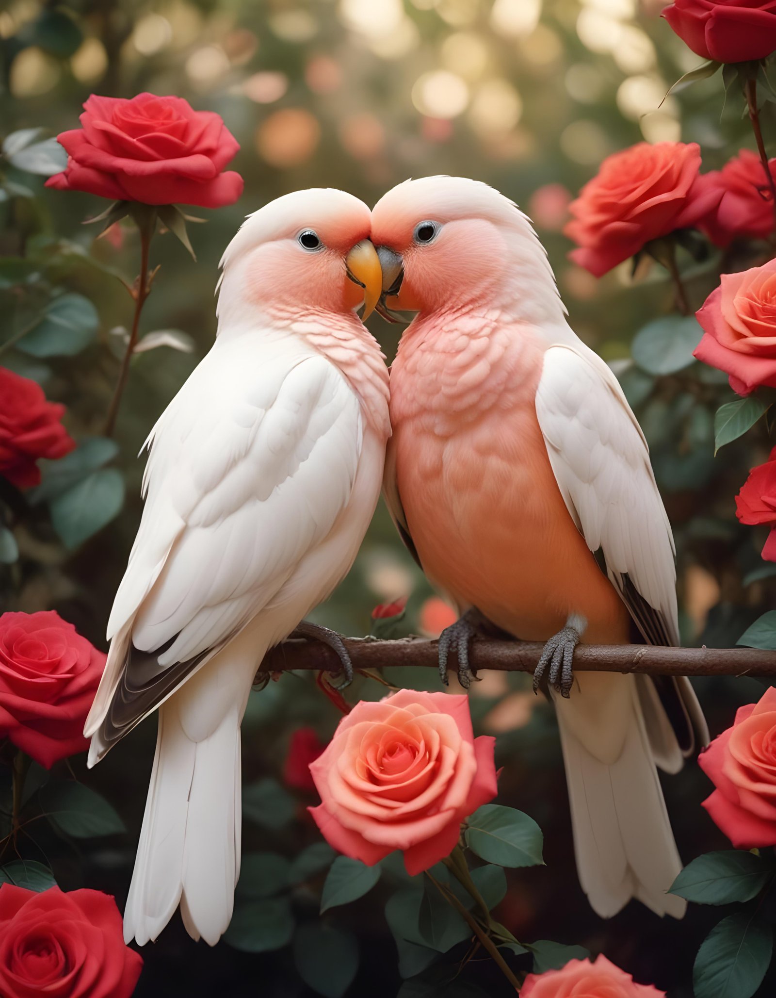 Romantic Love Birds Illustration with Floral Heart Frame and Valentine Theme