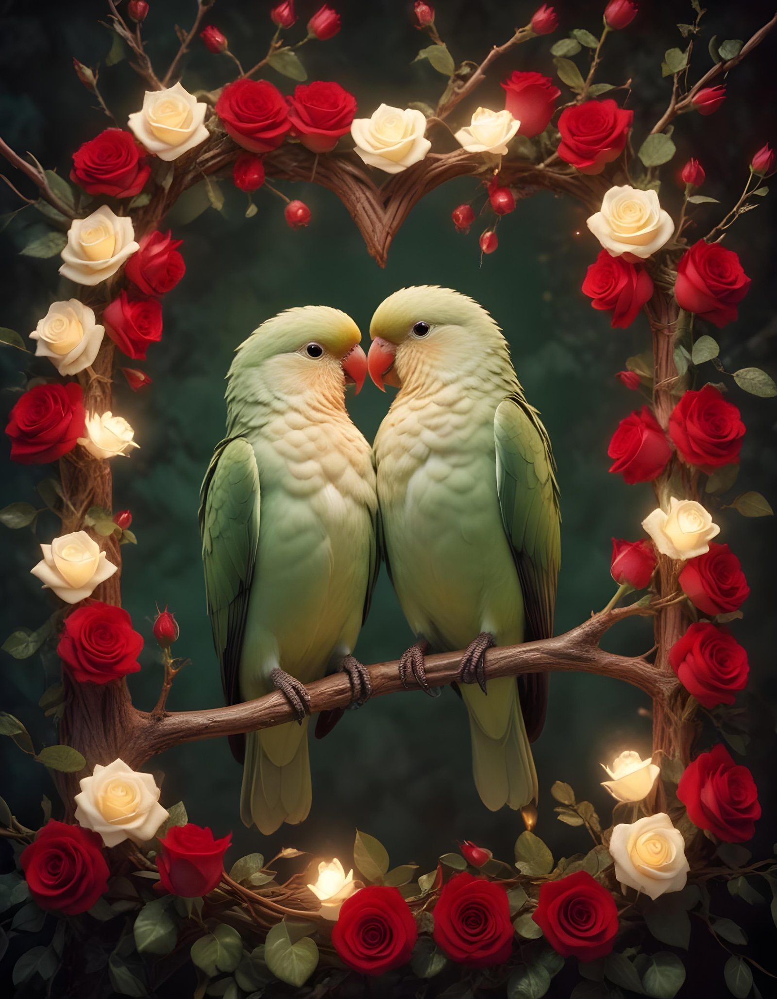 Romantic Love Birds Illustration with Floral Heart Frame and Valentine Theme