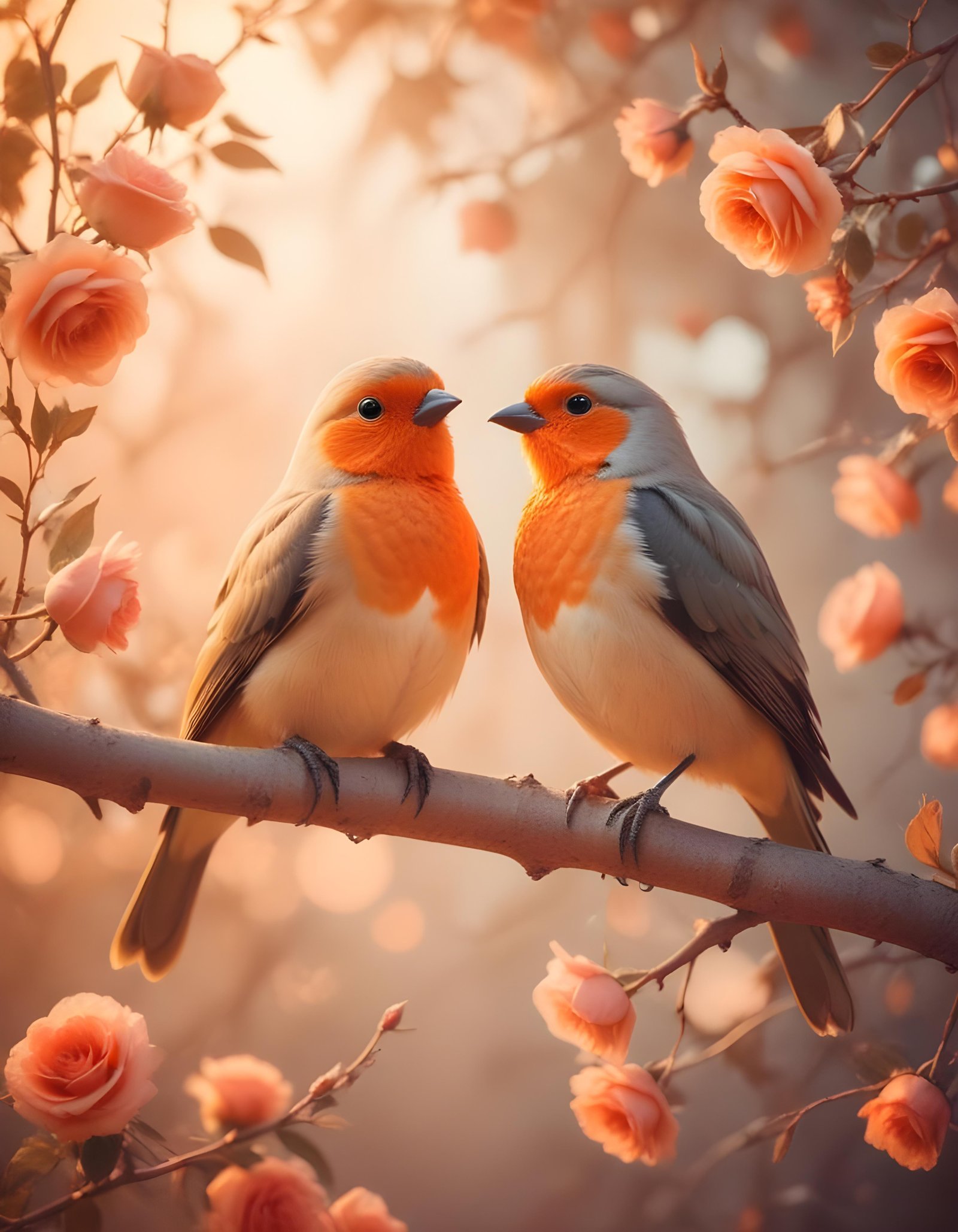 Romantic Love Birds Illustration with Floral Heart Frame and Valentine Theme