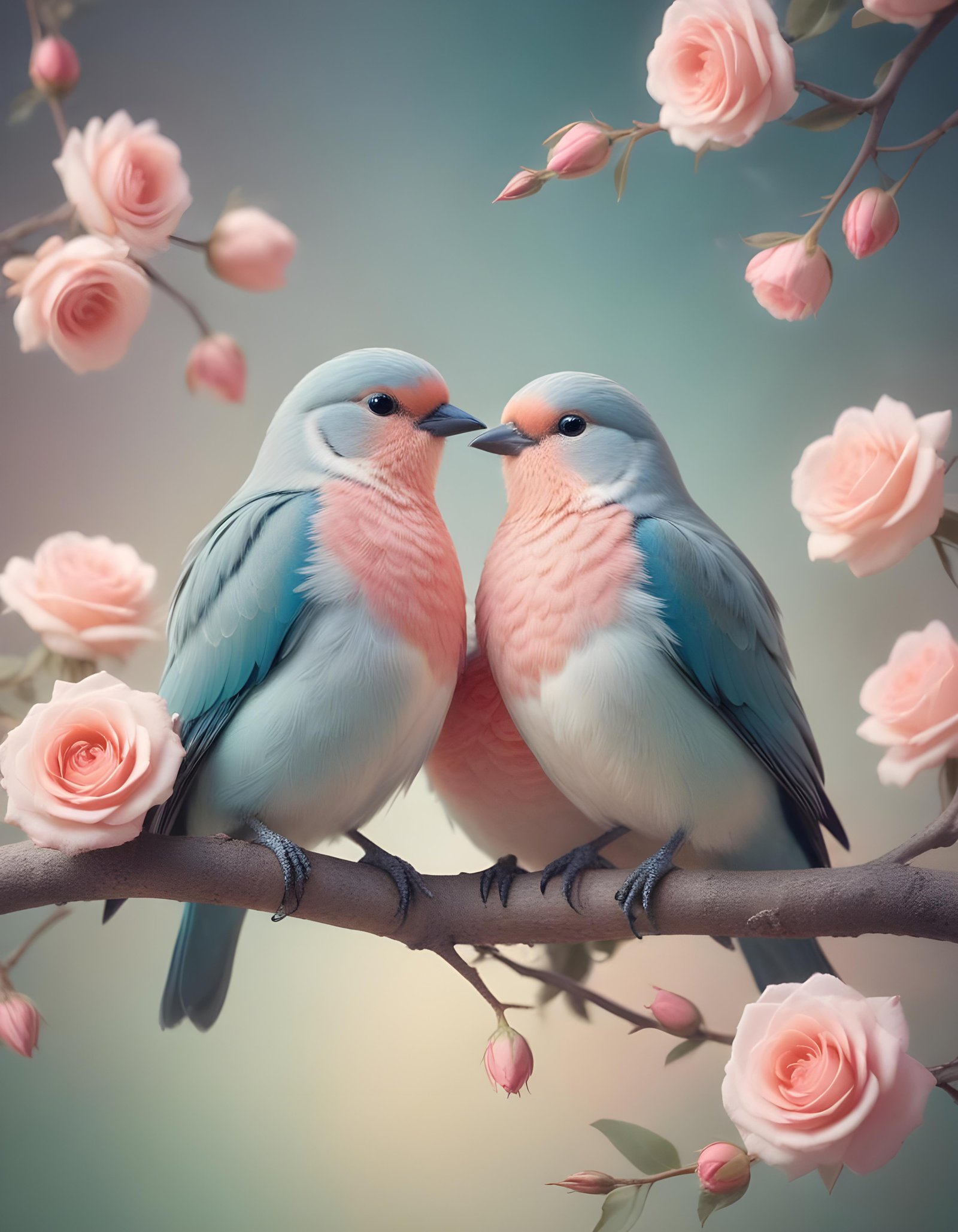 Romantic Love Birds Illustration with Floral Heart Frame and Valentine Theme