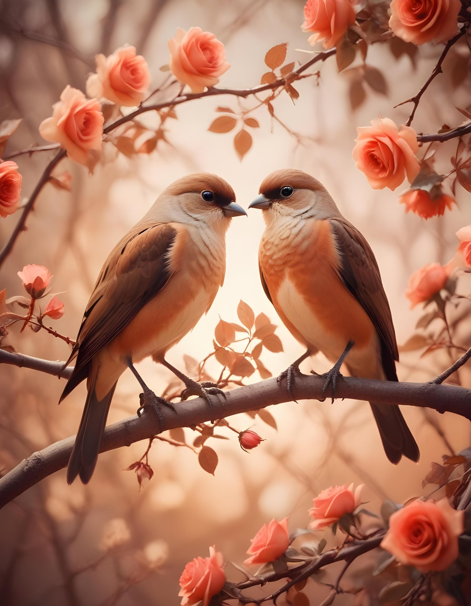 Romantic Love Birds Illustration with Floral Heart Frame and Valentine Theme