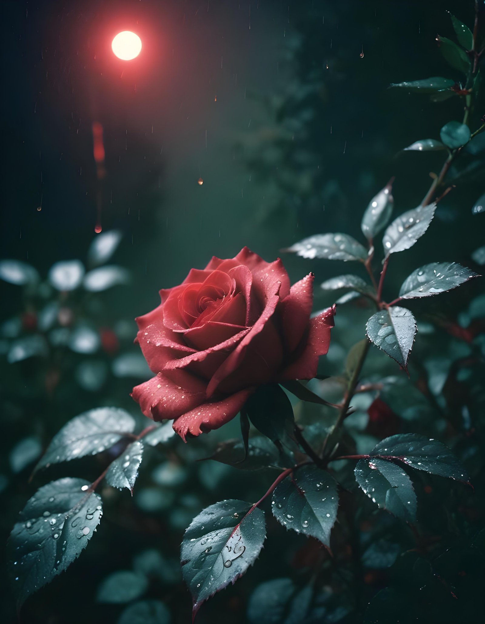 Romantic Rose Flower Under Moonlight with Dreamy Night Garden Background