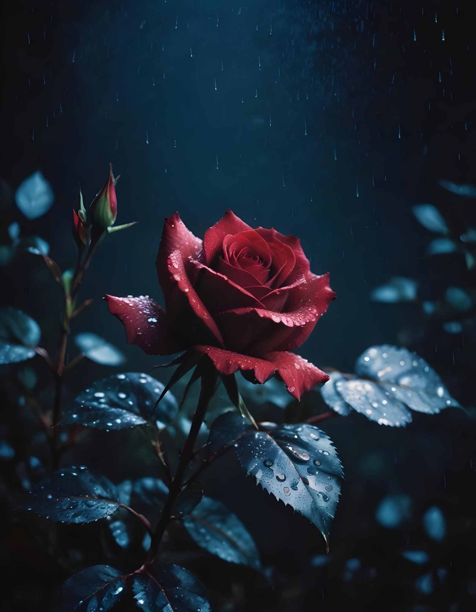 Romantic Rose Flower Under Moonlight with Dreamy Night Garden Background