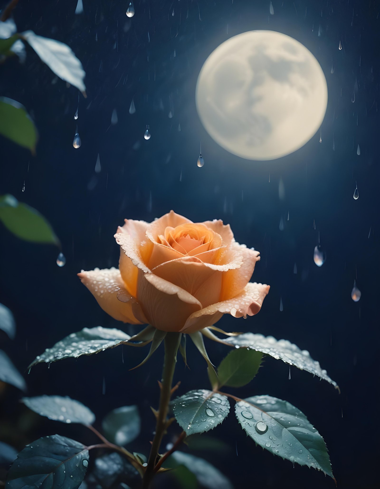 Romantic Rose Flower Under Moonlight with Dreamy Night Garden Background
