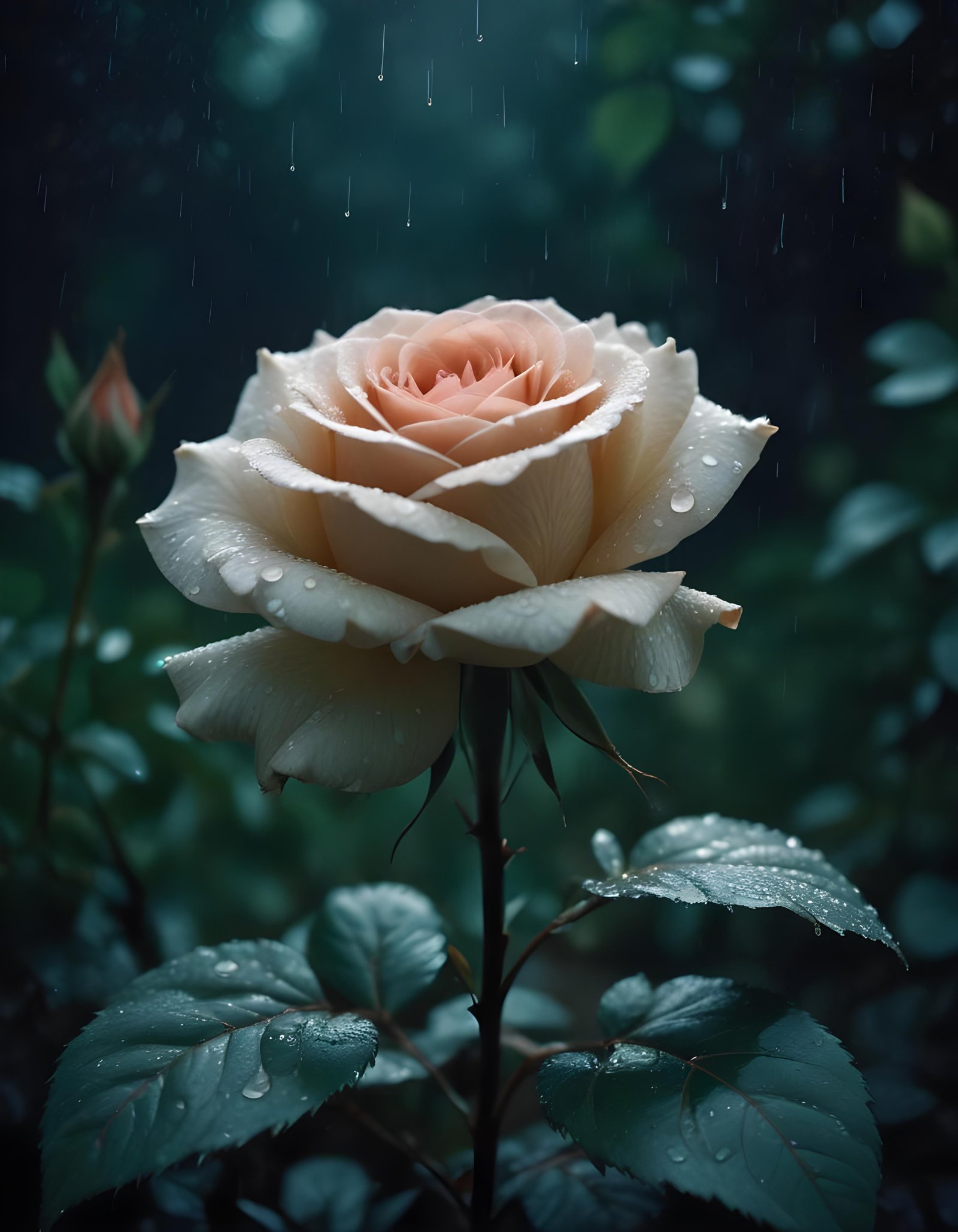 Romantic Rose Flower Under Moonlight with Dreamy Night Garden Background