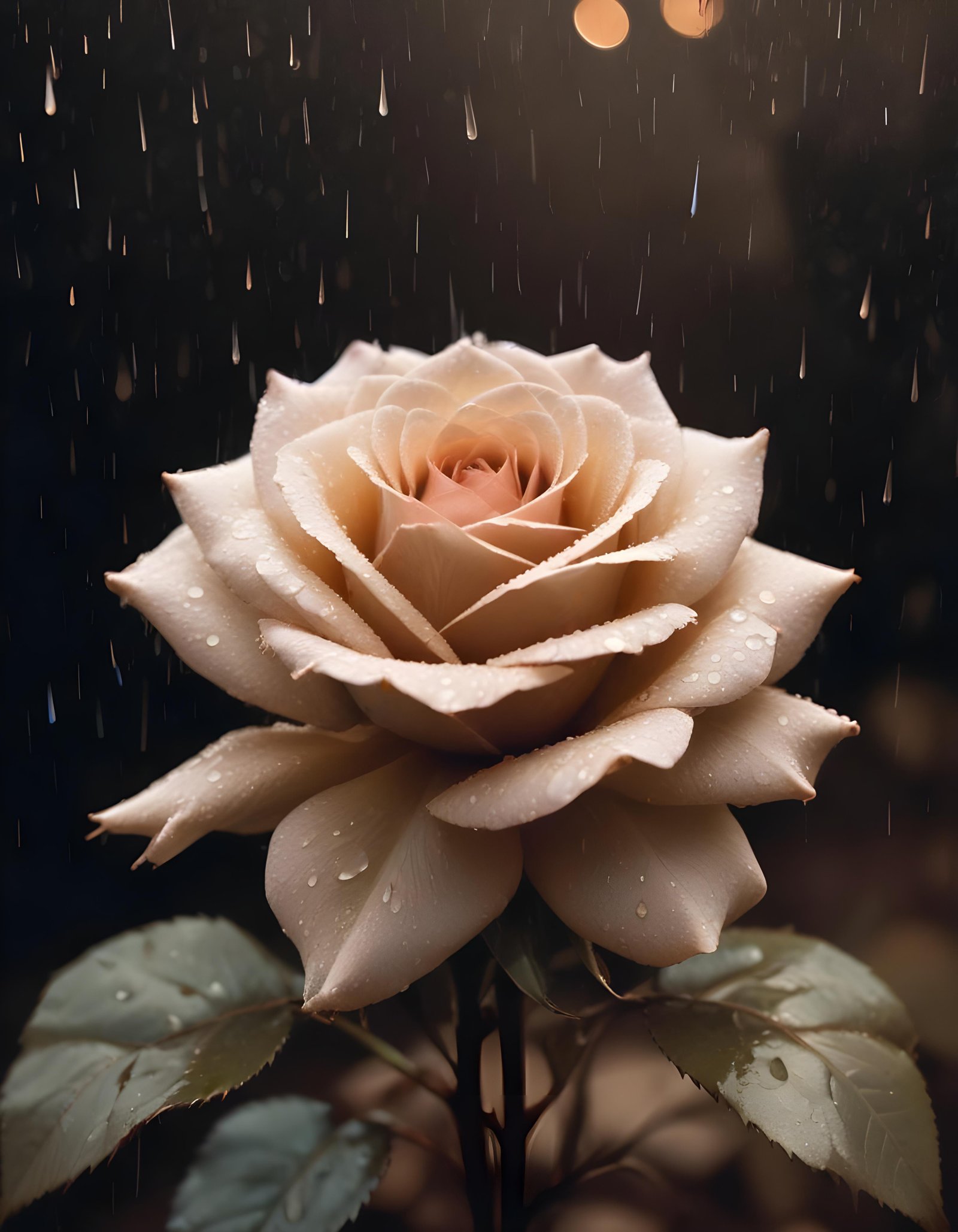 Romantic Rose Flower Under Moonlight with Dreamy Night Garden Background