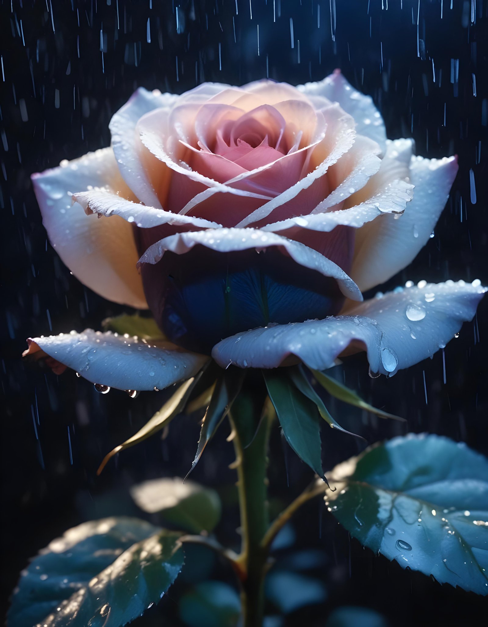 Romantic Rose Flower Under Moonlight with Dreamy Night Garden Background