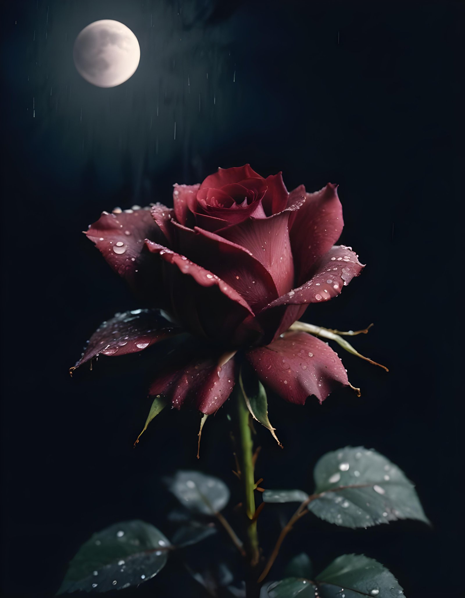 Romantic Rose Flower Under Moonlight with Dreamy Night Garden Background