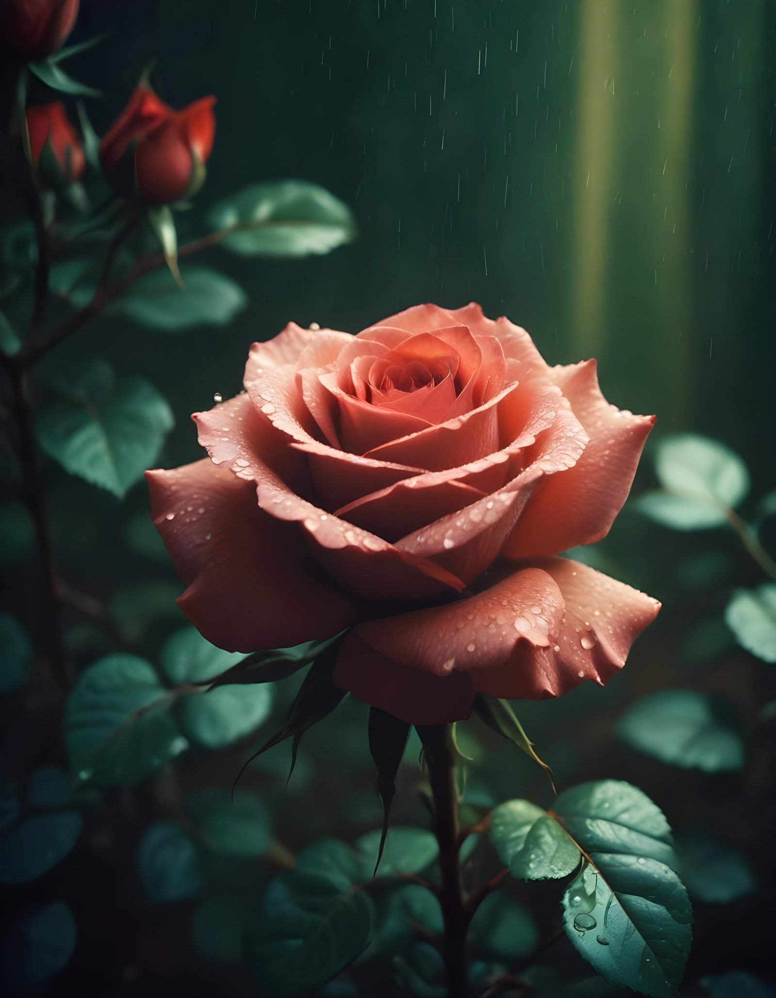 Romantic Rose Flower Under Moonlight with Dreamy Night Garden Background