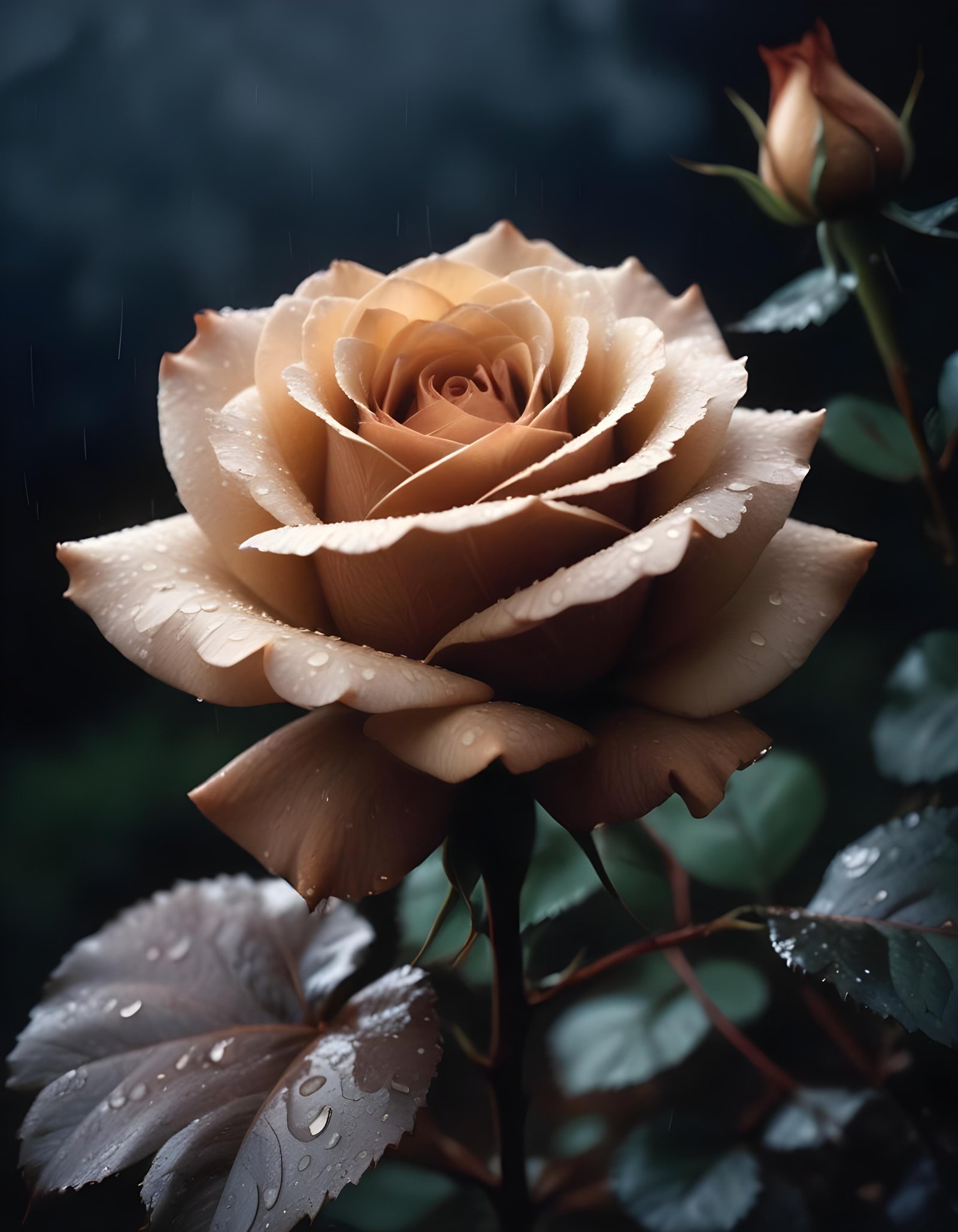 Romantic Rose Flower Under Moonlight with Dreamy Night Garden Background