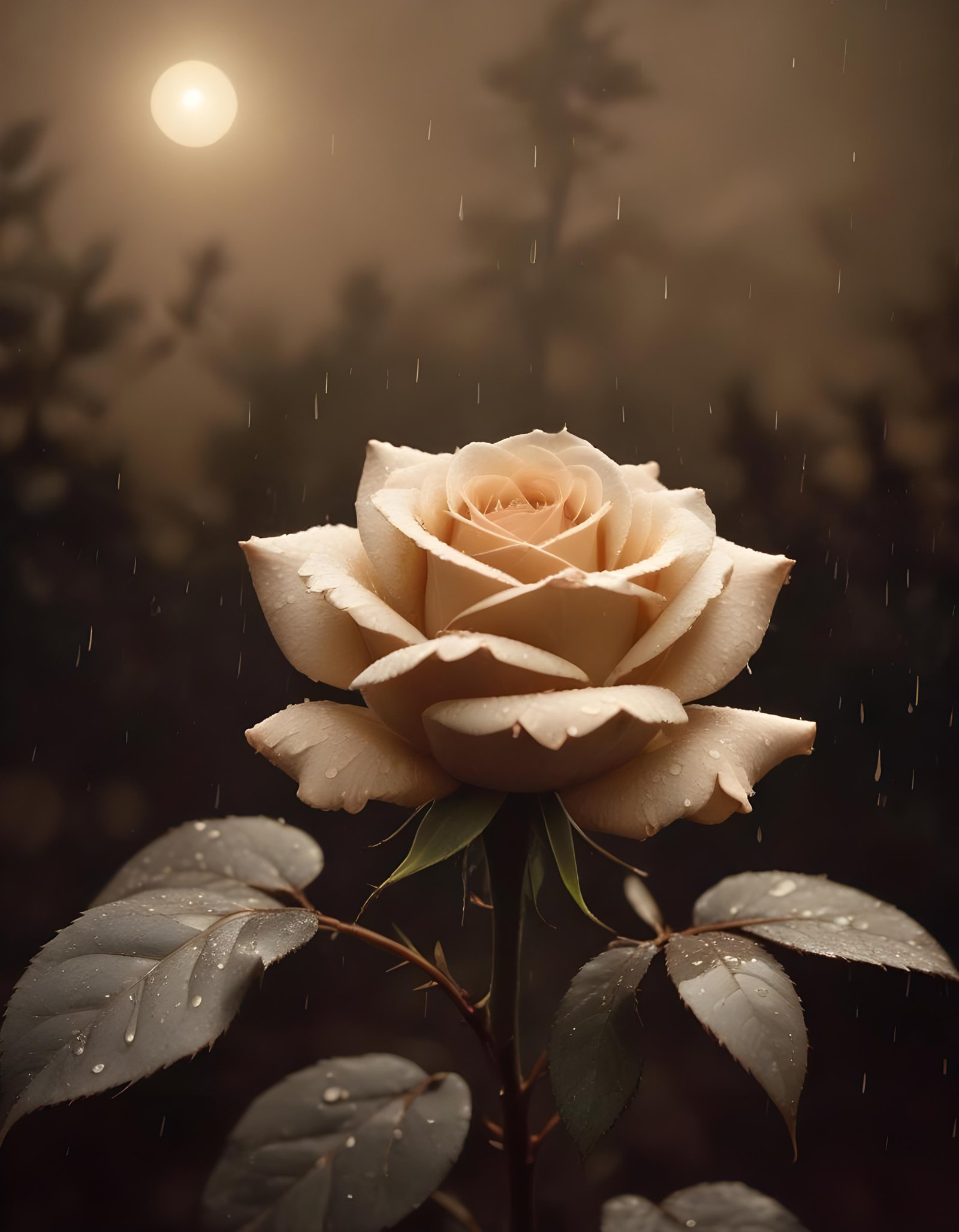 Romantic Rose Flower Under Moonlight with Dreamy Night Garden Background