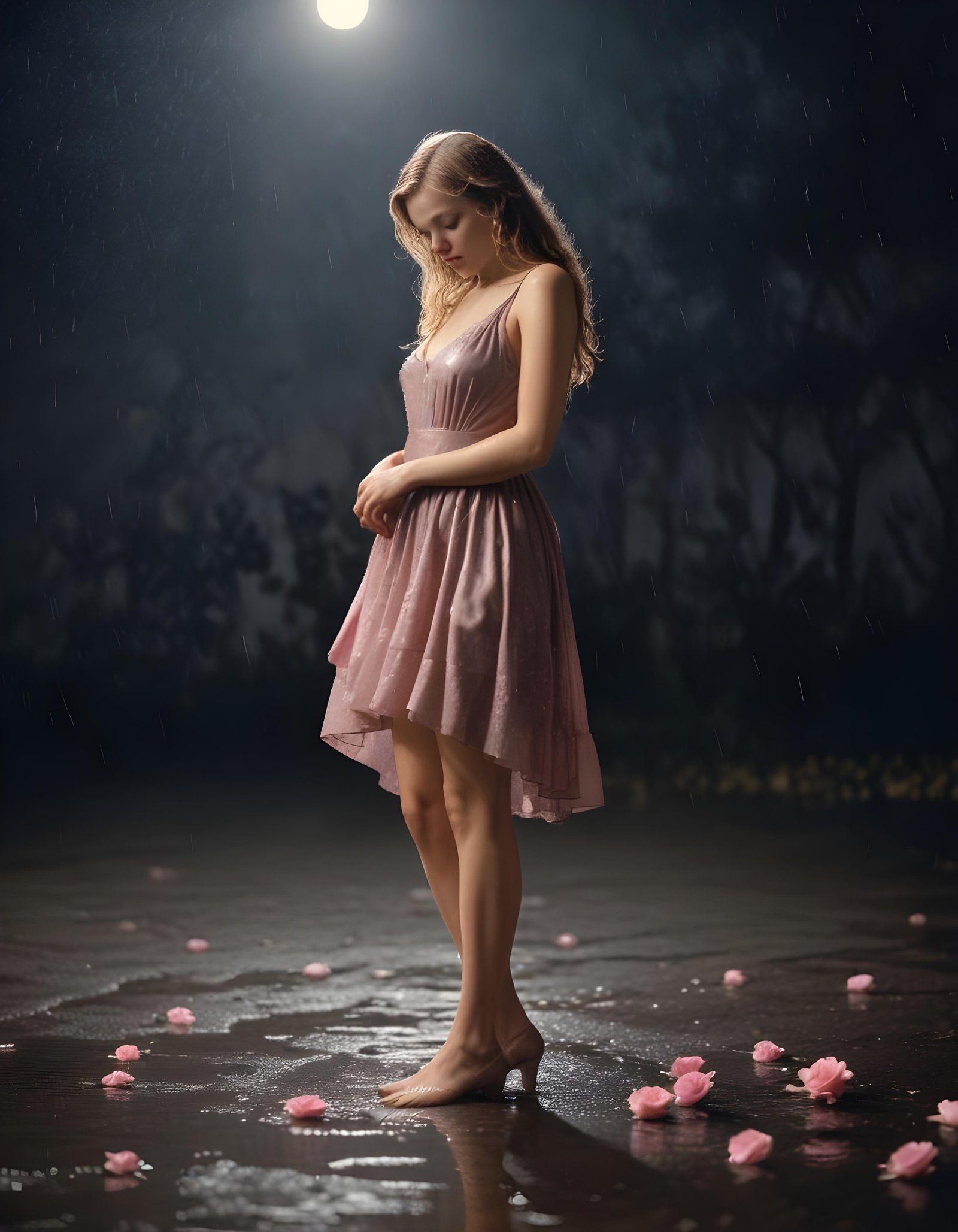 Romantic Rose Flower Under Moonlight with Dreamy Night Garden Background
