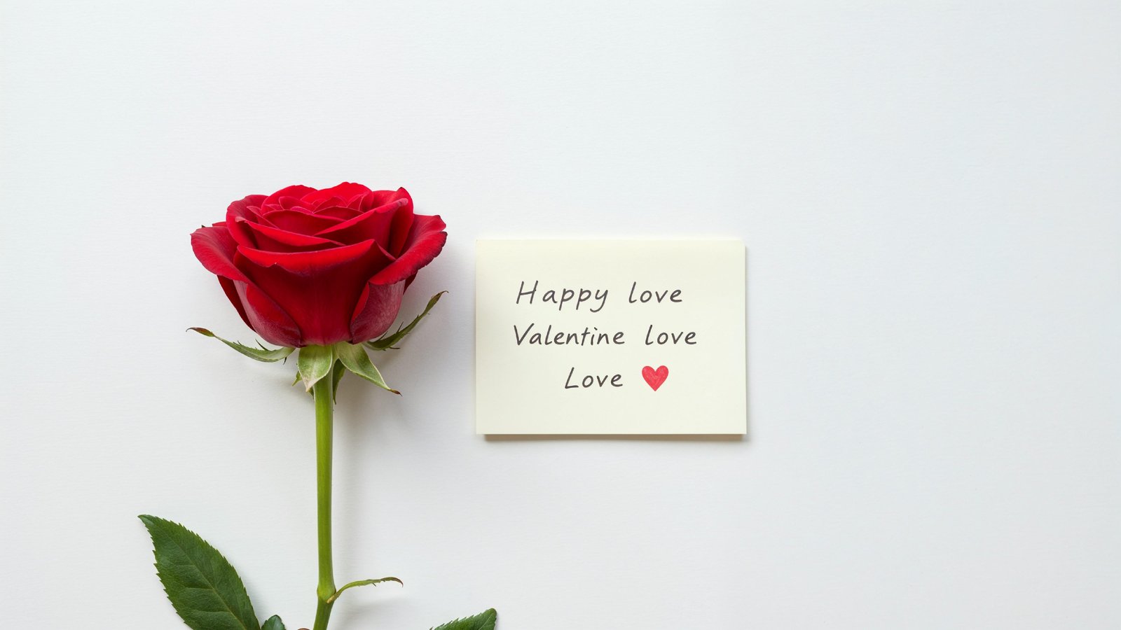 Single Red Rose with Love Note on Minimal White Background