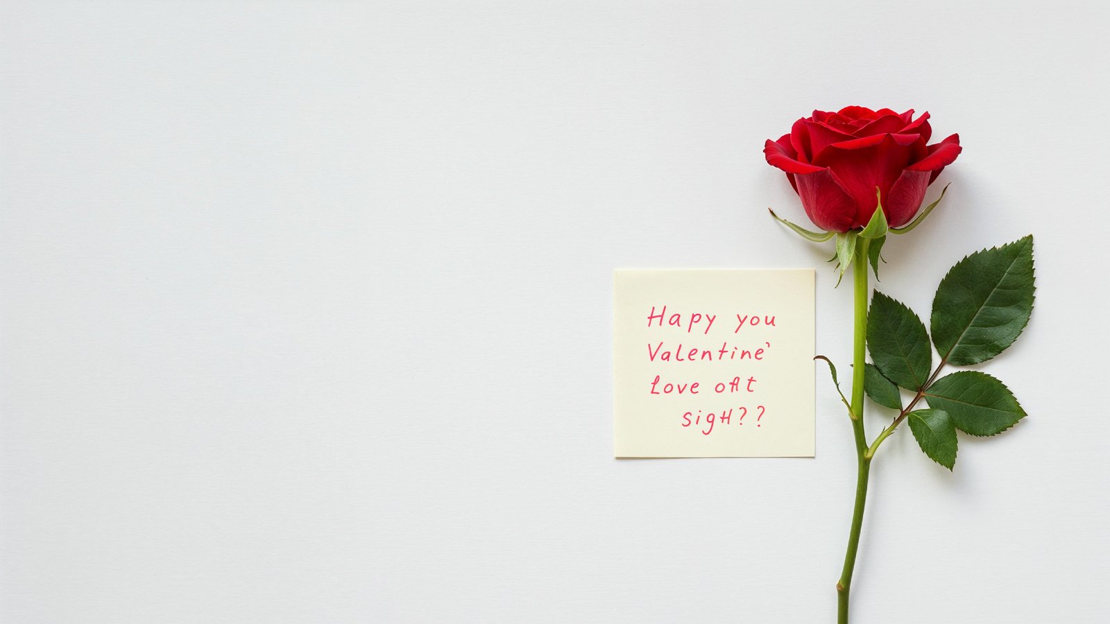 Single Red Rose with Love Note on Minimal White Background