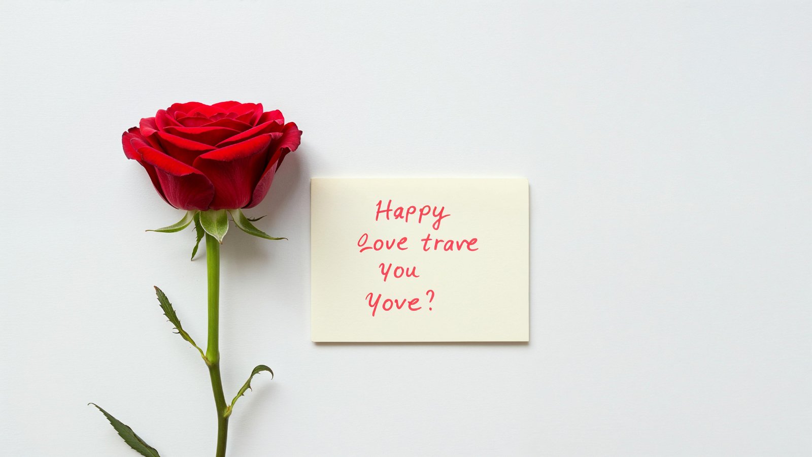 Single Red Rose with Love Note on Minimal White Background