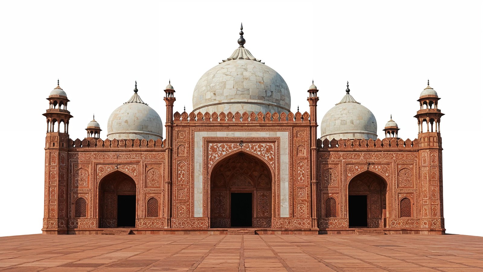 Traditional Mughal Style Islamic Mosque with Red Sandstone Architecture