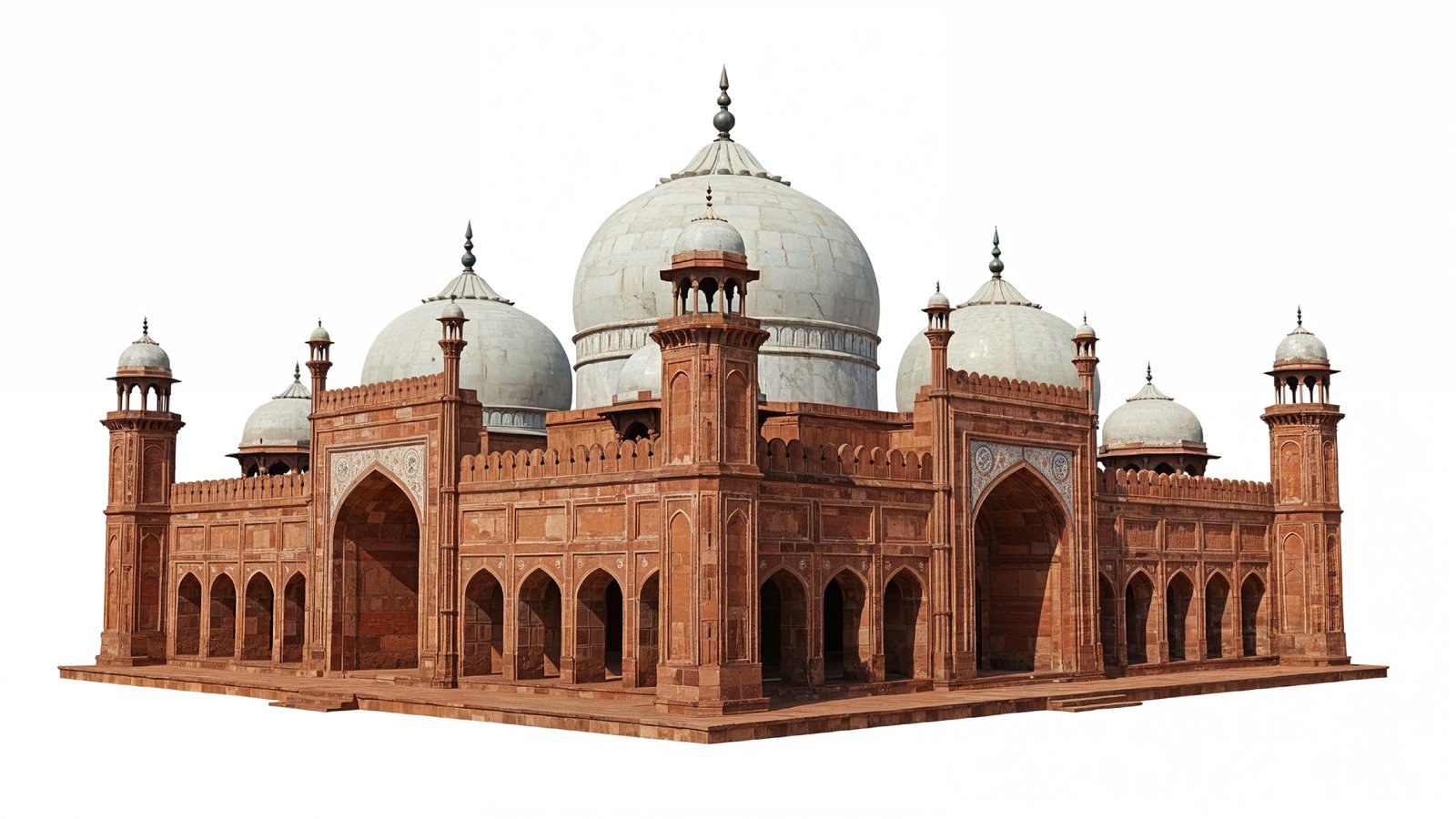 Traditional Mughal Style Islamic Mosque with Red Sandstone Architecture