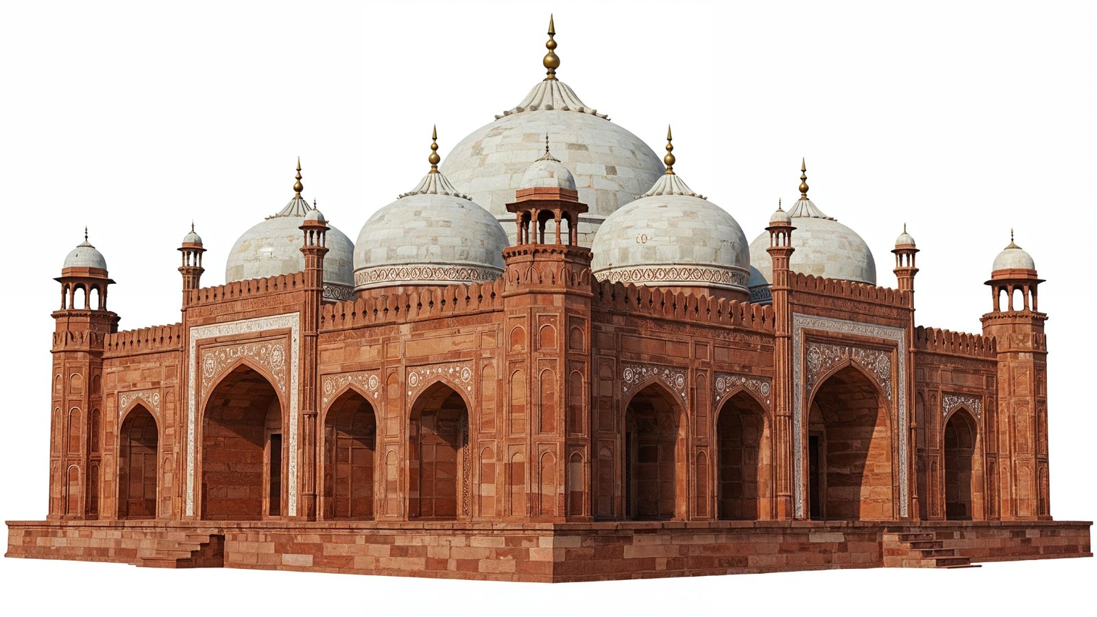 Traditional Mughal Style Islamic Mosque with Red Sandstone Architecture