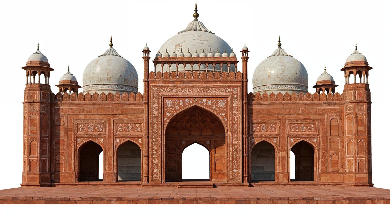 Traditional Mughal Style Islamic Mosque with Red Sandstone Architecture
