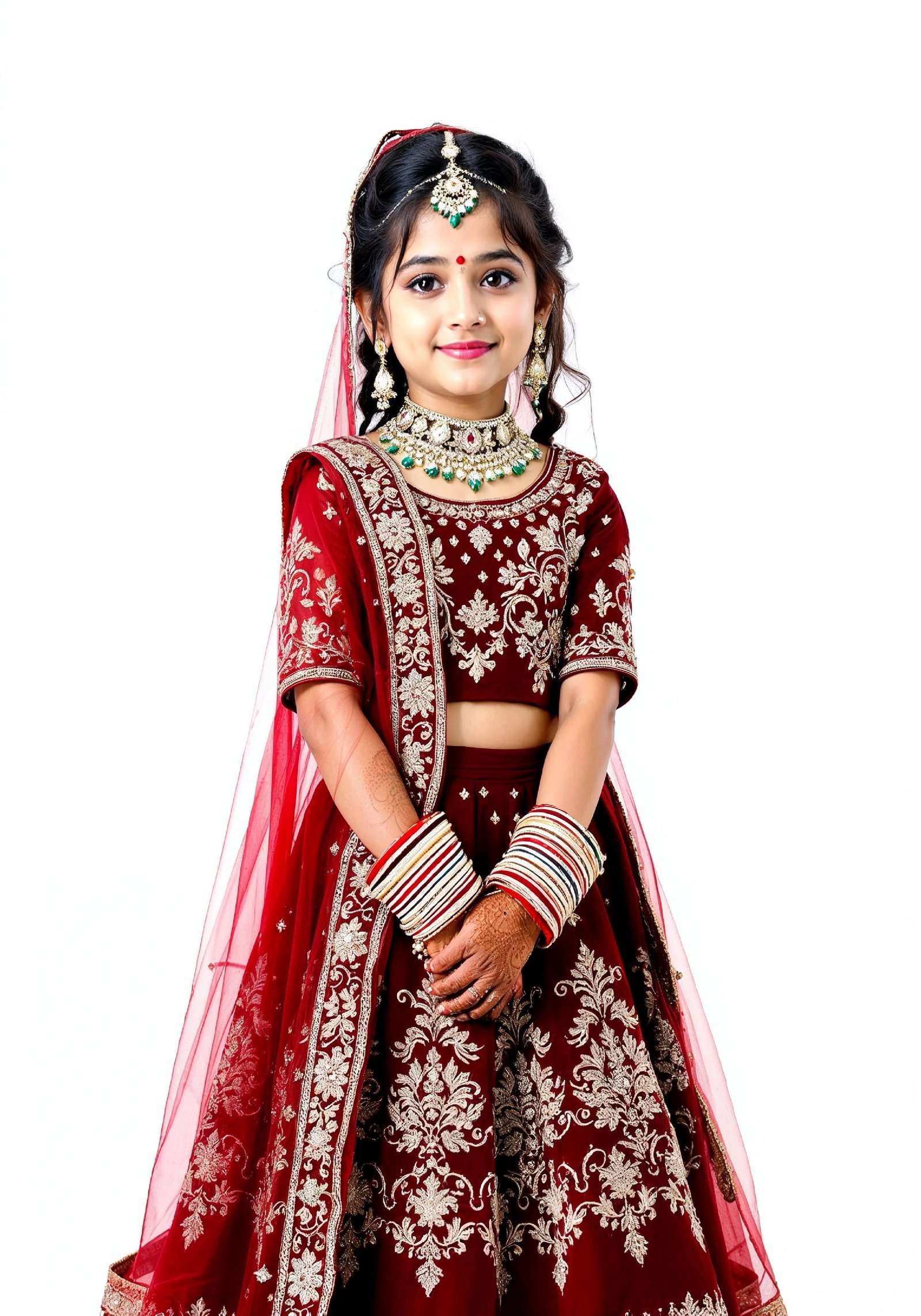 Beautiful Indian Girl in Traditional Lehenga Choli Standing Isolated on White Background