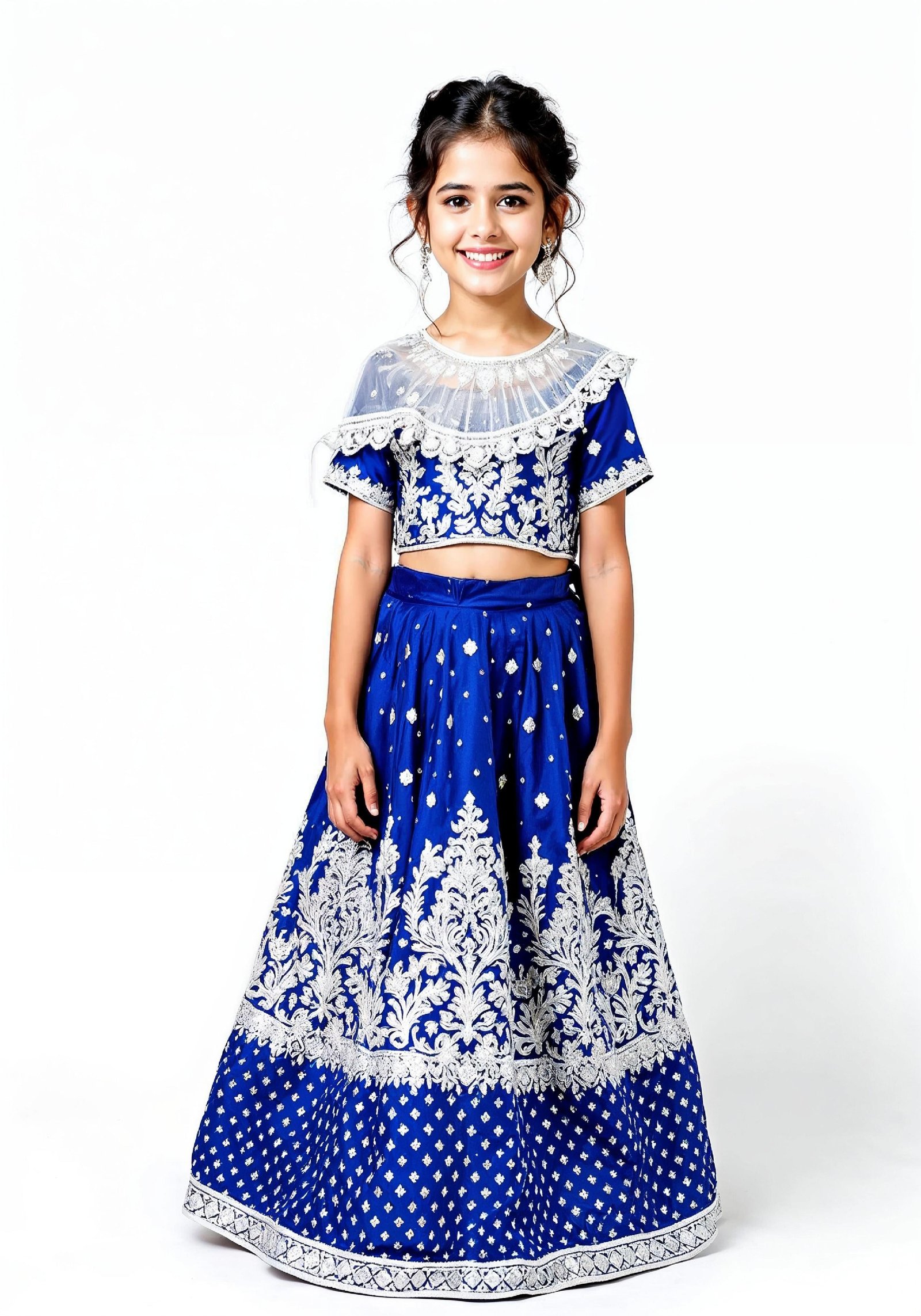Beautiful Indian Girl in Traditional Lehenga Choli Standing Isolated on White Background