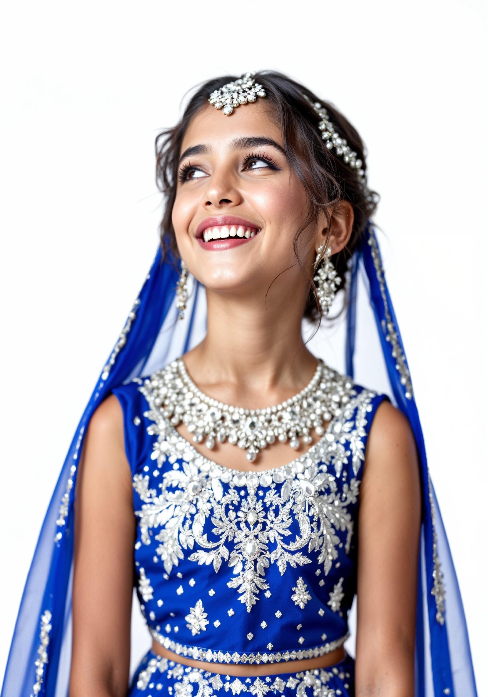 Beautiful Indian Girl in Traditional Lehenga Choli Standing Isolated on White Background